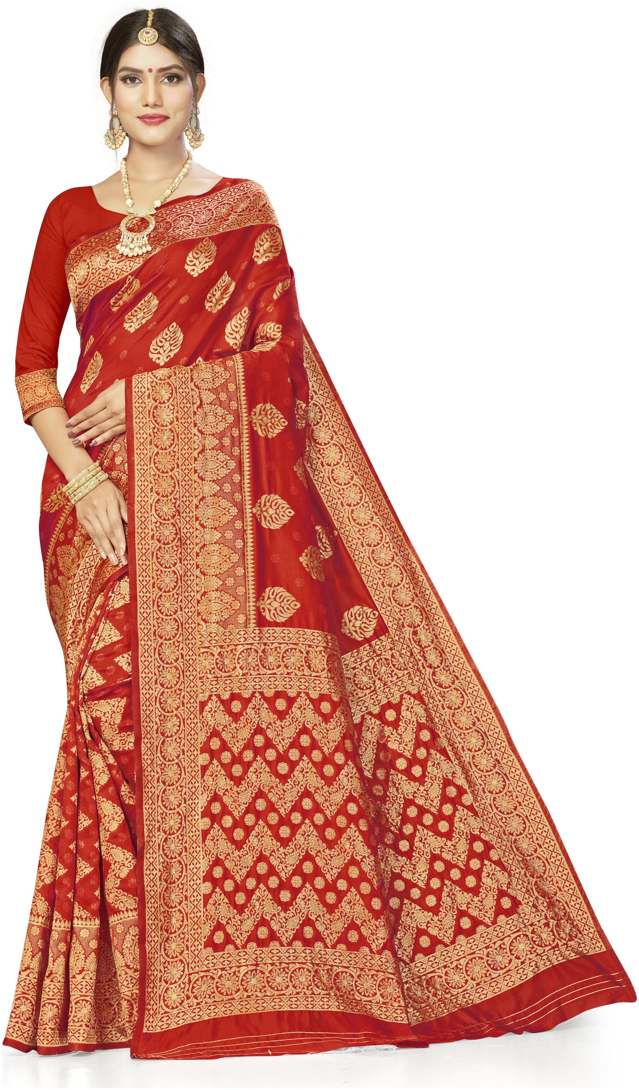 

MANVAA Silk Woven Red Regular Saree For Women