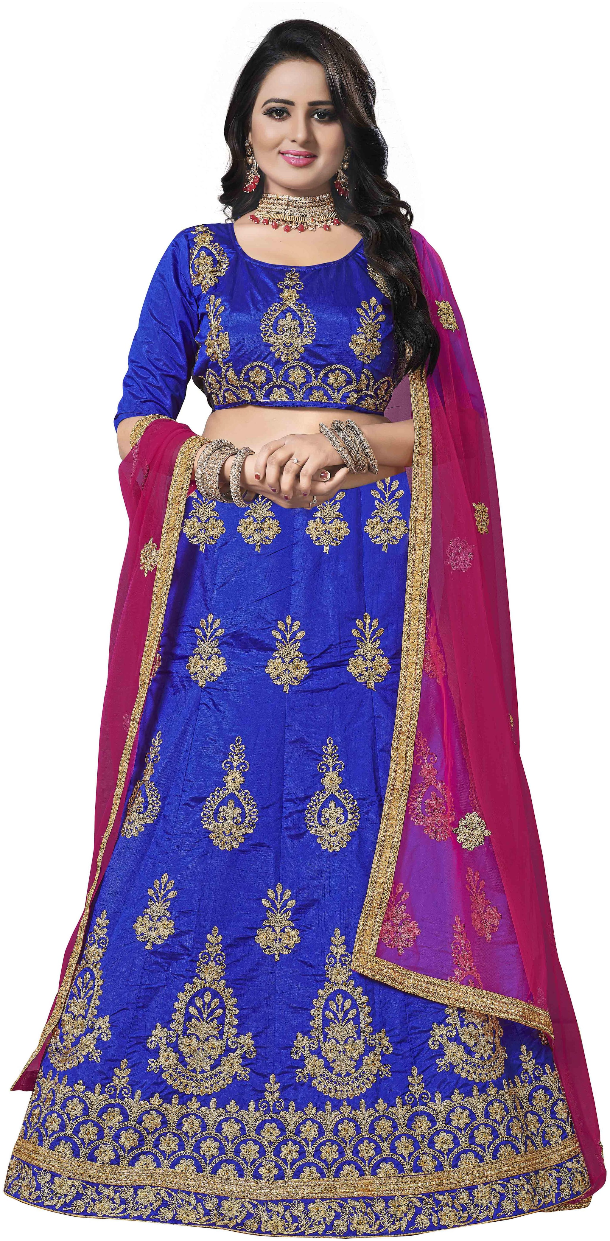 

MANVAA Silk Embroidered Semistiched Lehenga Choli With Dupatta Blue