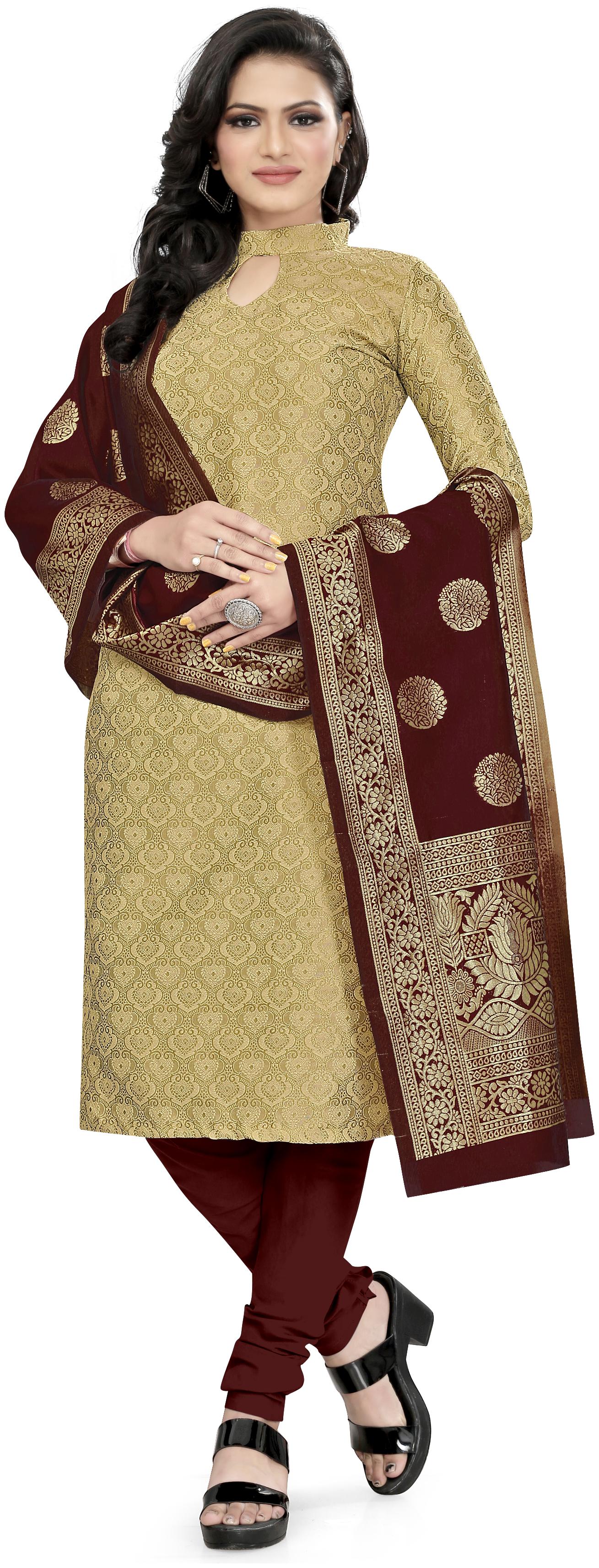 

MANVAA Beige Unstitched Kurta with bottom dupatta With dupatta Dress Material