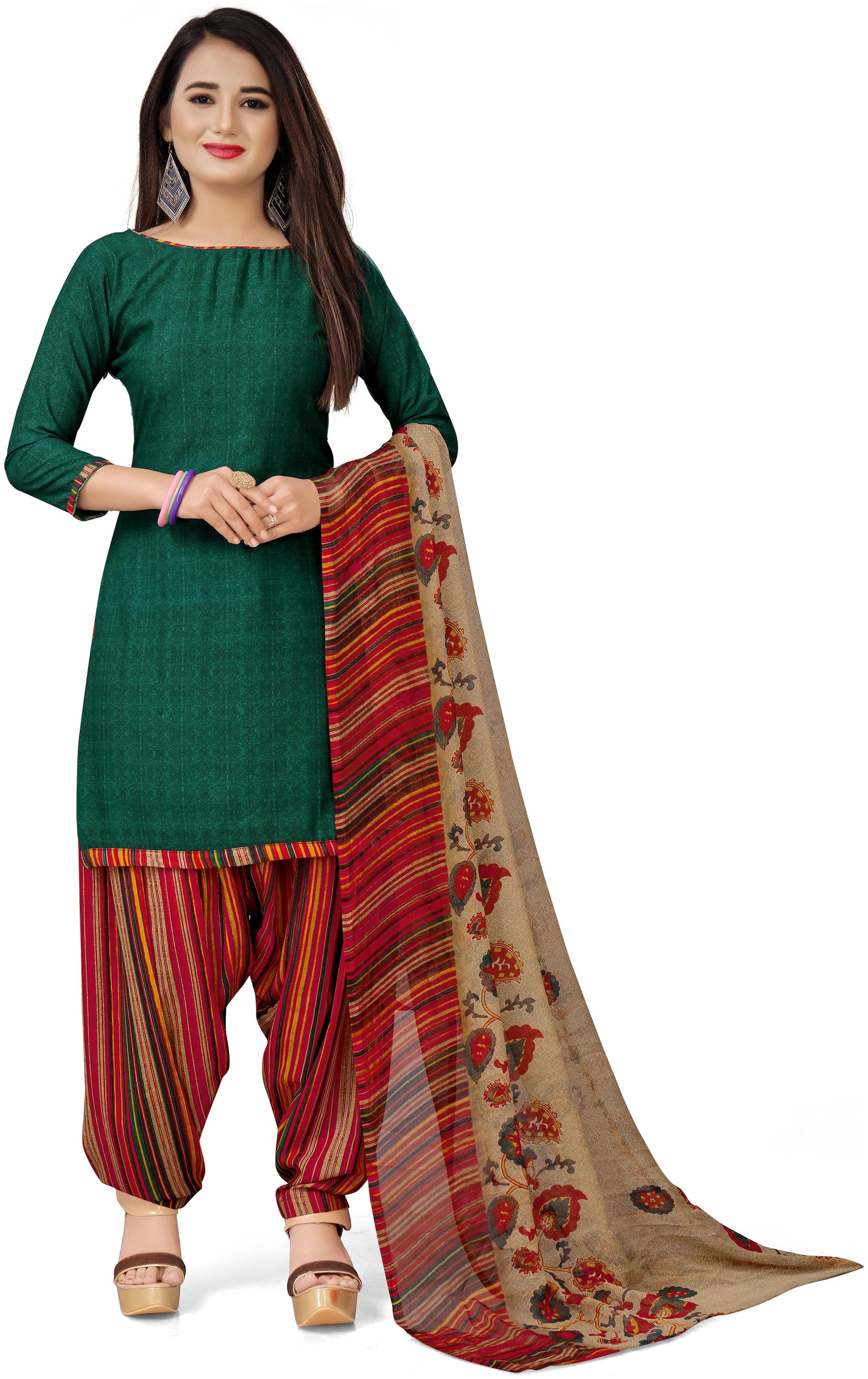 

MANVAA Green Unstitched Kurta with bottom dupatta With dupatta Dress Material
