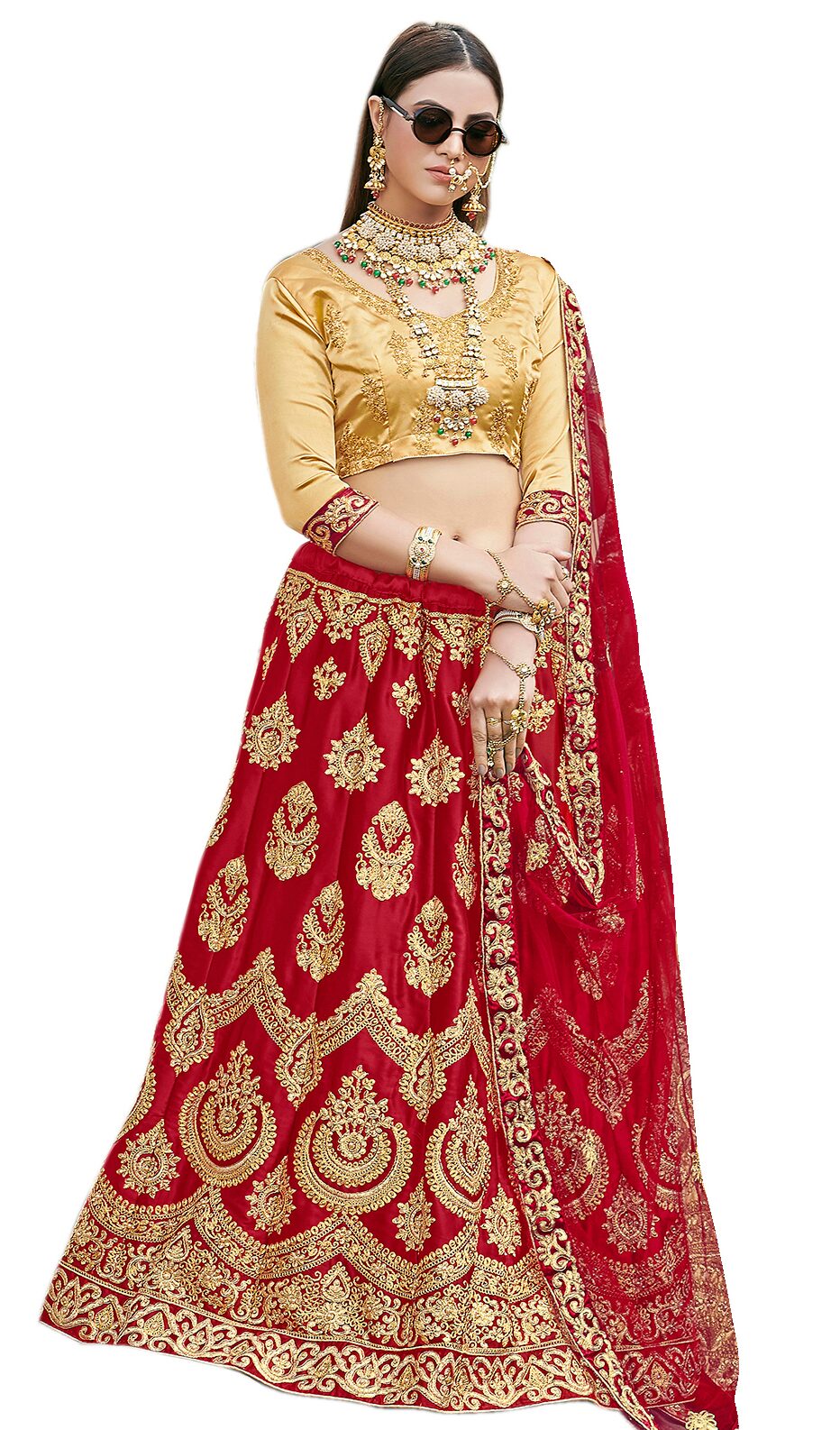 

MANVAA Women Satin Embroidered Maroon Lehenga Choli