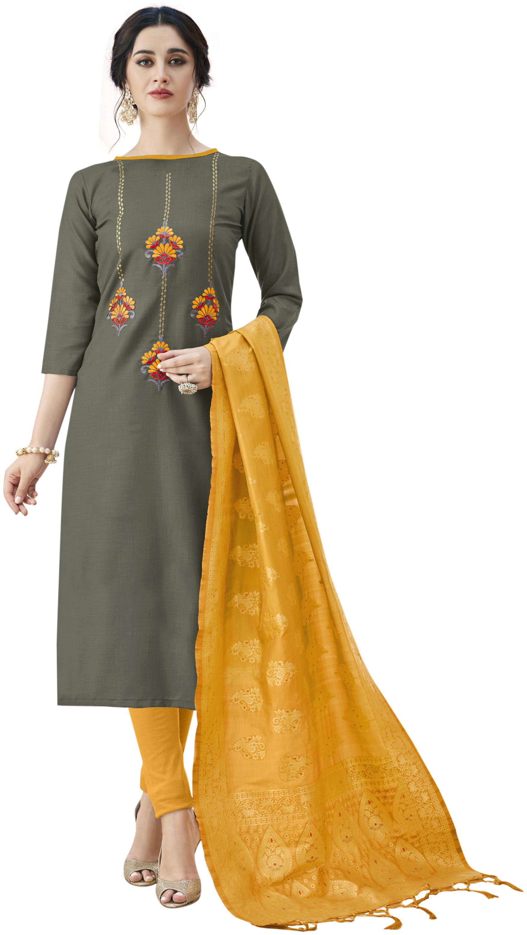 

Manvaa Women Grey Embroidered Cotton Dress Material