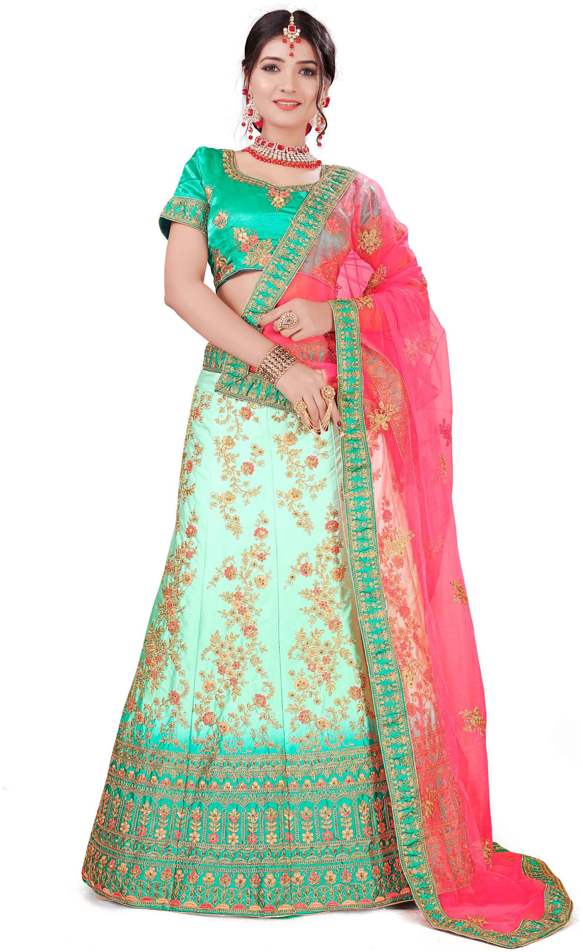 

MANVAA Women Silk Semistiched Embroidered Multi Lehenga Choli