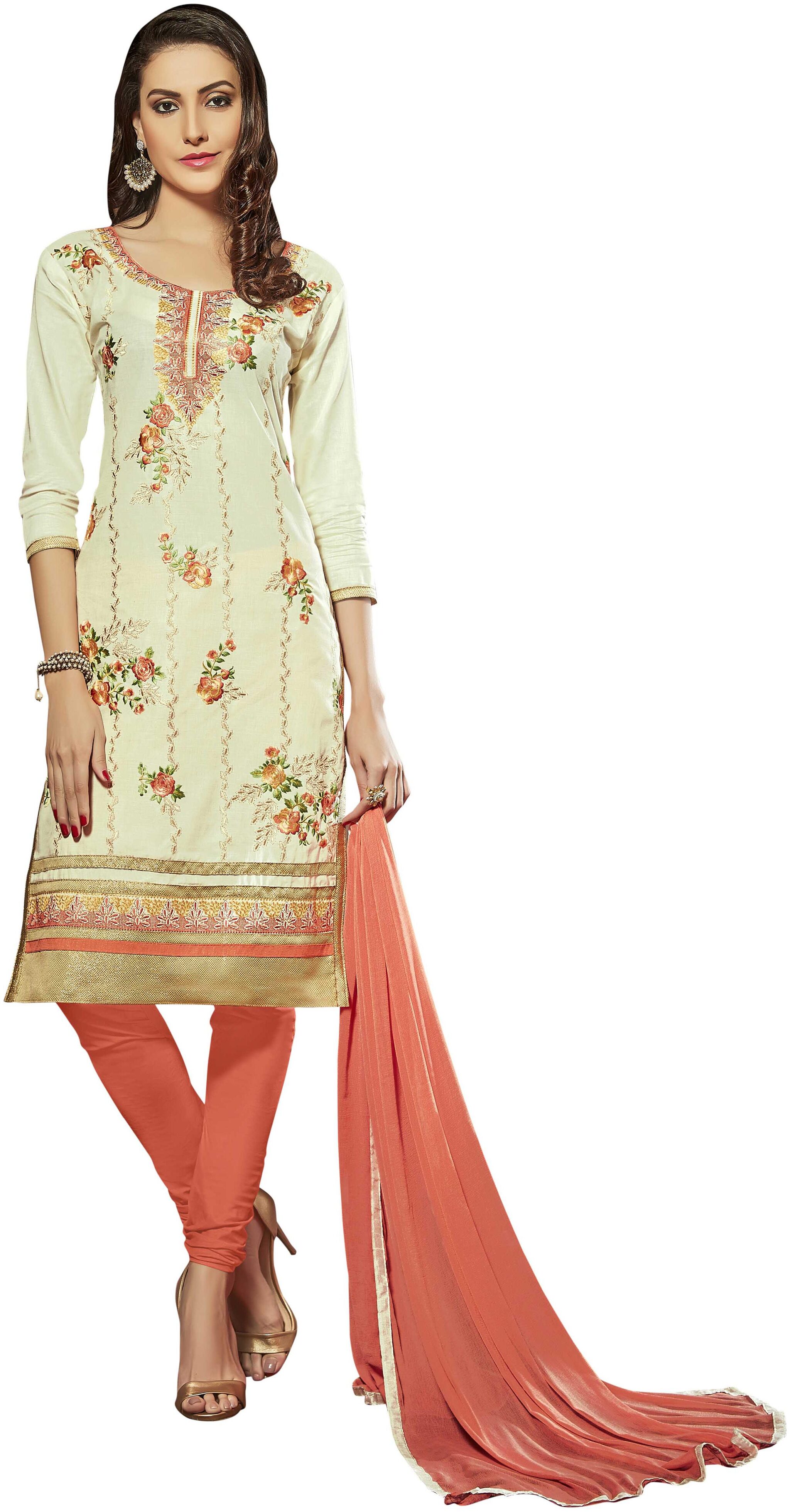 

Manvaa Women Cream Embroidered Cotton Dress Material