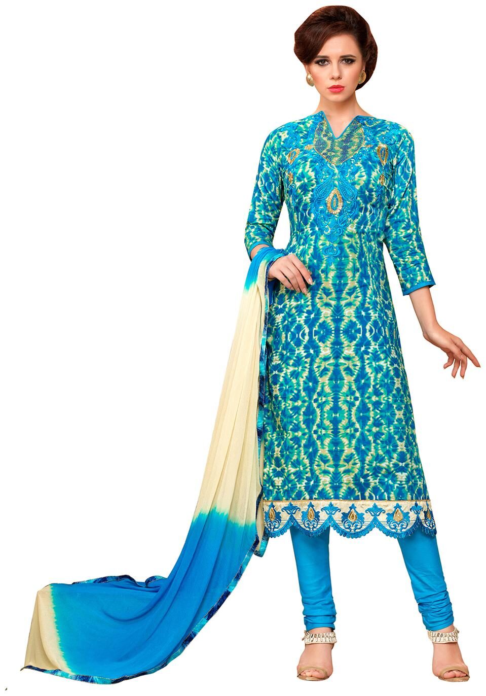 

Manvaa Women Blue A Line Embroidered Cotton Dress Material