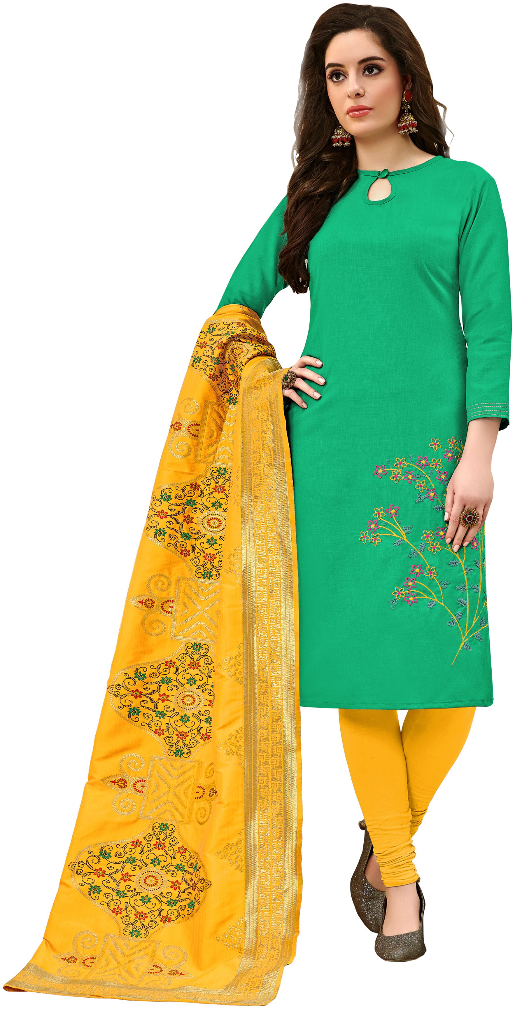 

Manvaa Women Green Embroidered Cotton Dress Material