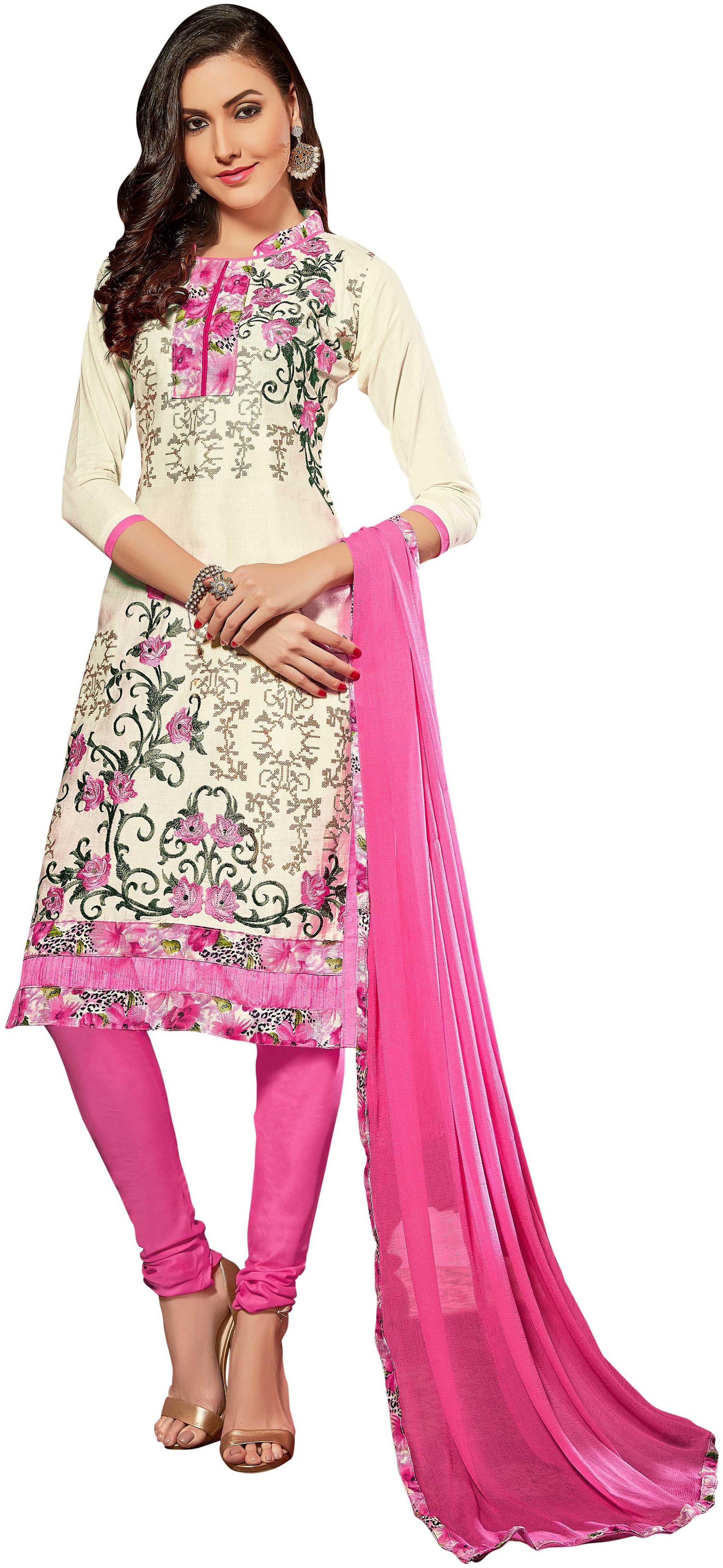 

Manvaa Women White Embroidered Cotton Dress Material