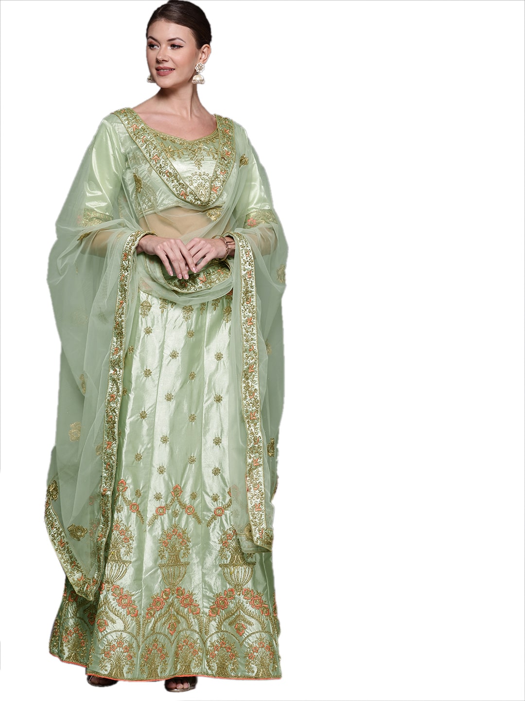 

MANVAA Women Silk Embroidered Green Lehenga Choli