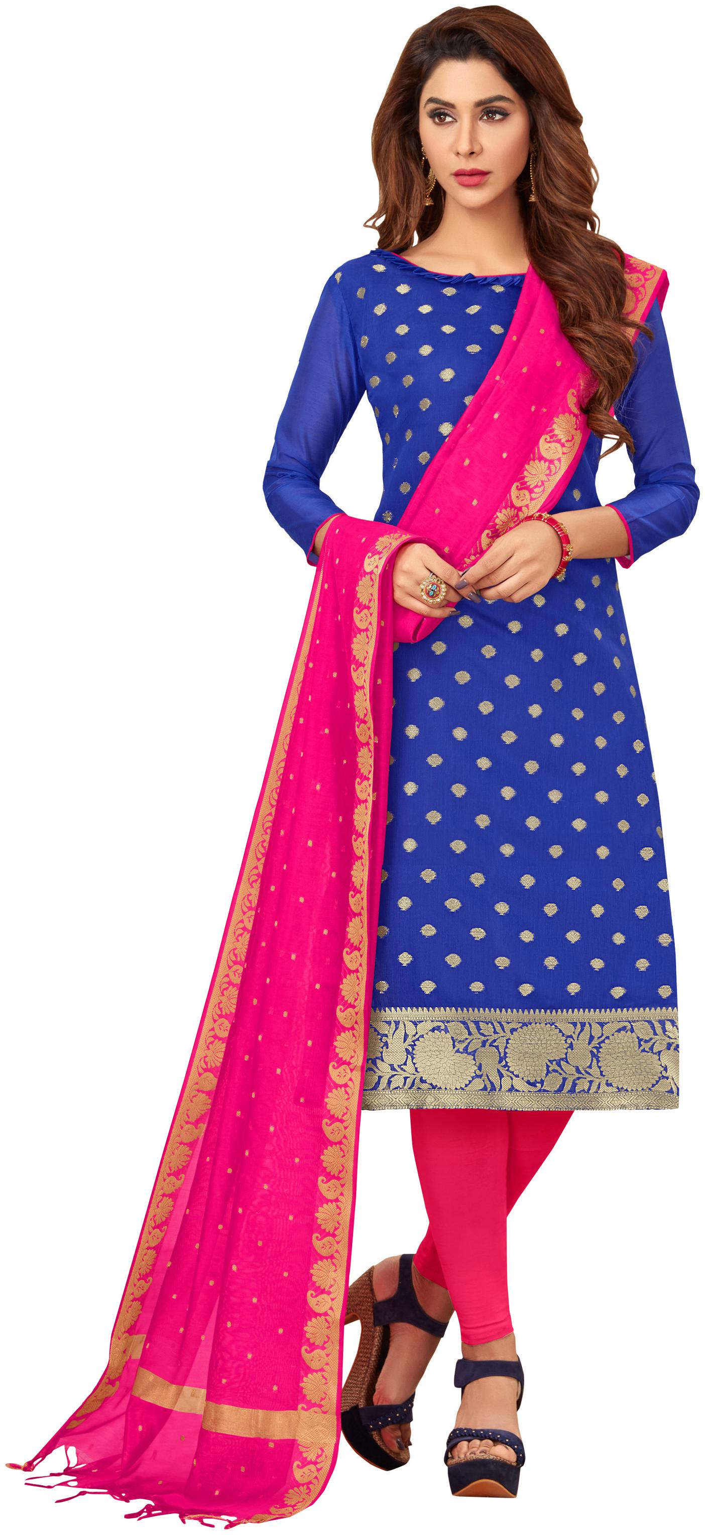 

Manvaa Women Blue Woven Banarasi Silk Dress Material