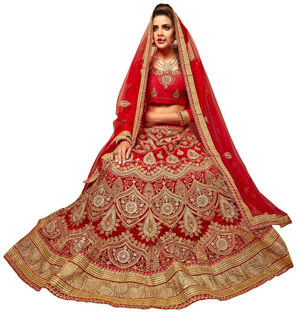 

MANVAA Women Net Semistiched Embroidered Red Lehenga Choli