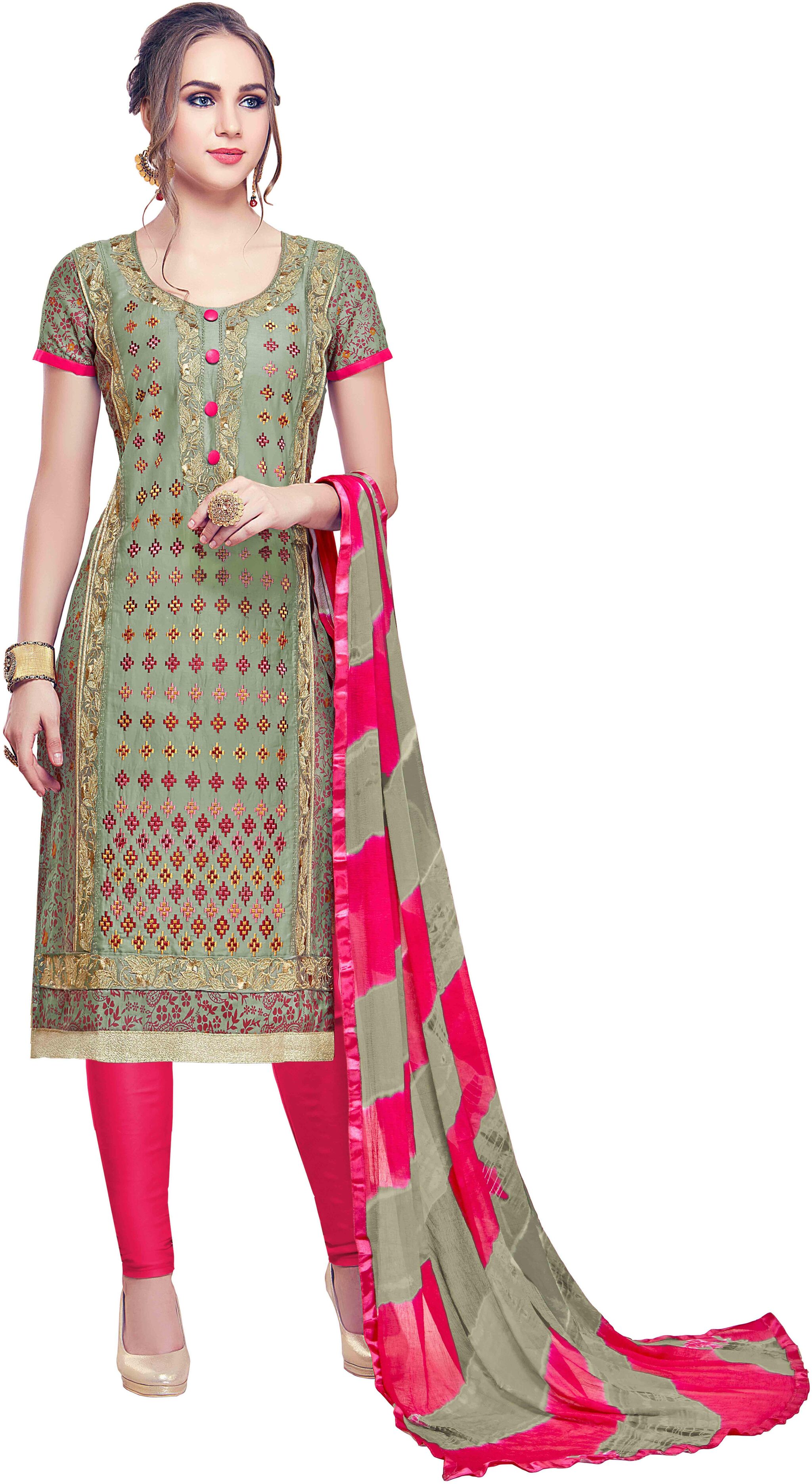 

Manvaa Women Green Embroidered Cotton Dress Material