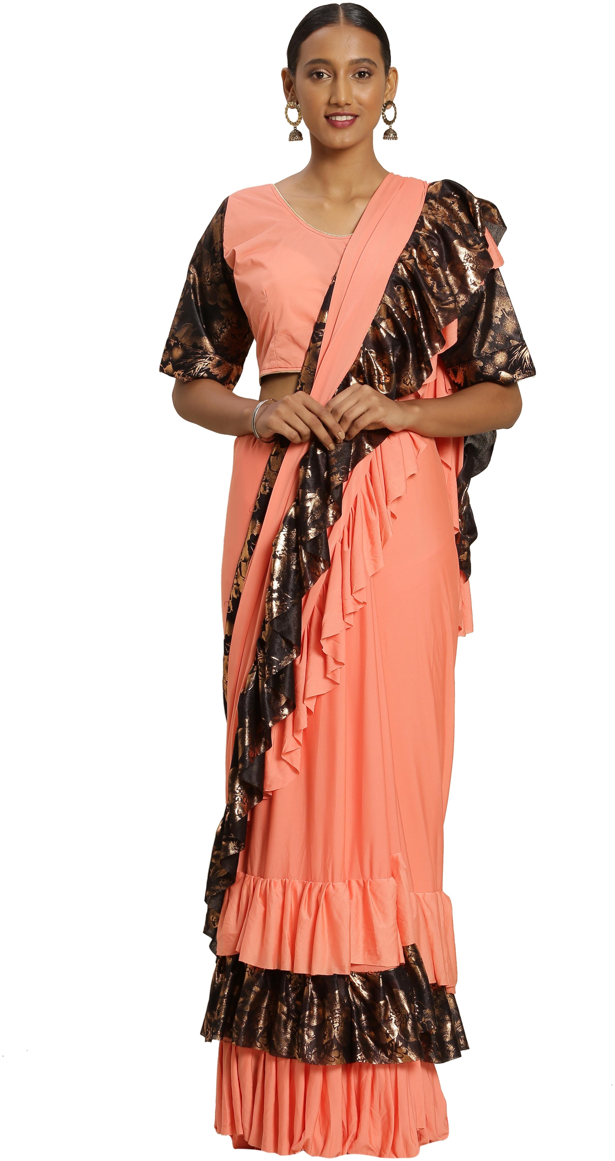 

MANVAA Women Lycra Solid SareePeach