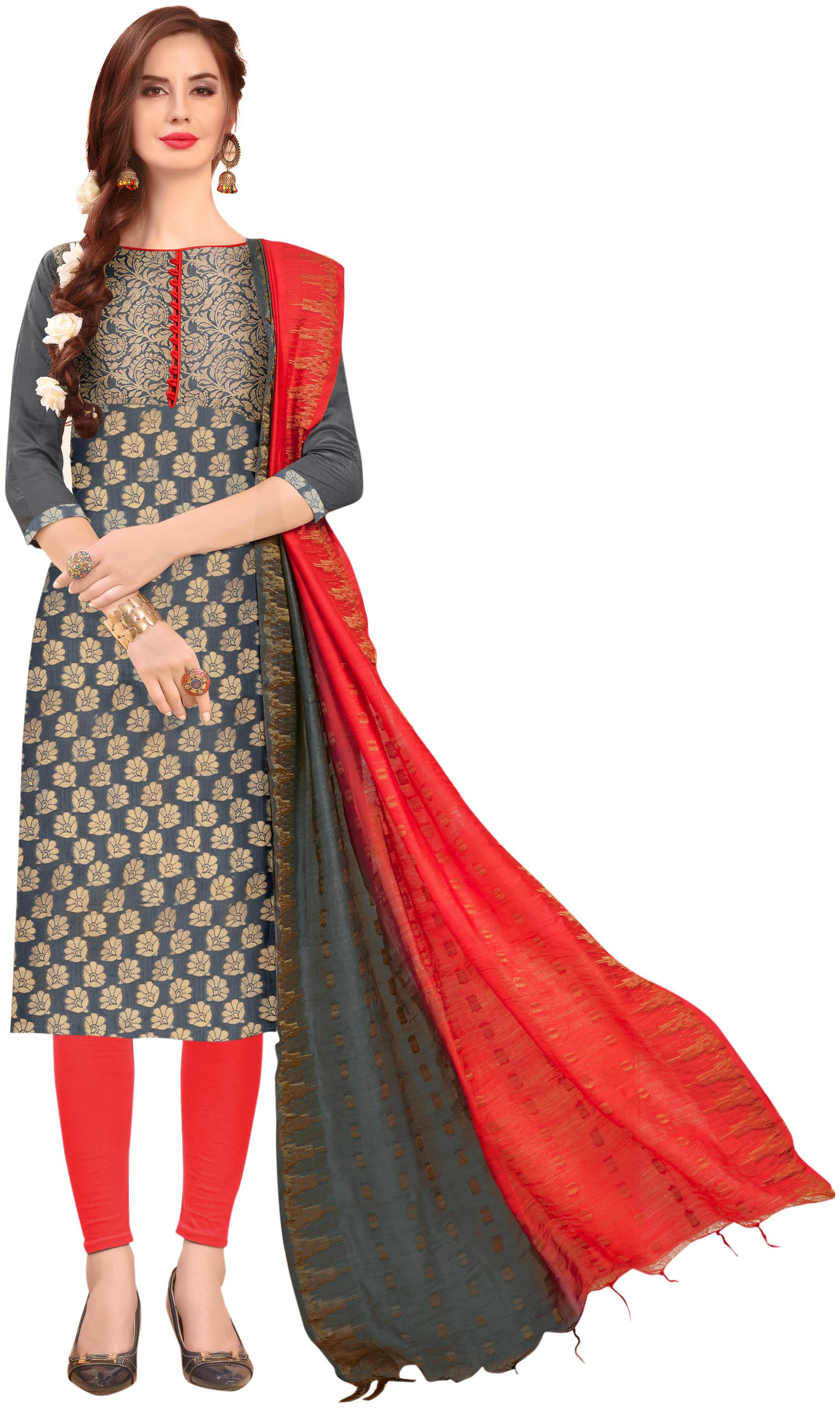 

Manvaa Women Grey Woven Banarasi Jacquard Dress Material
