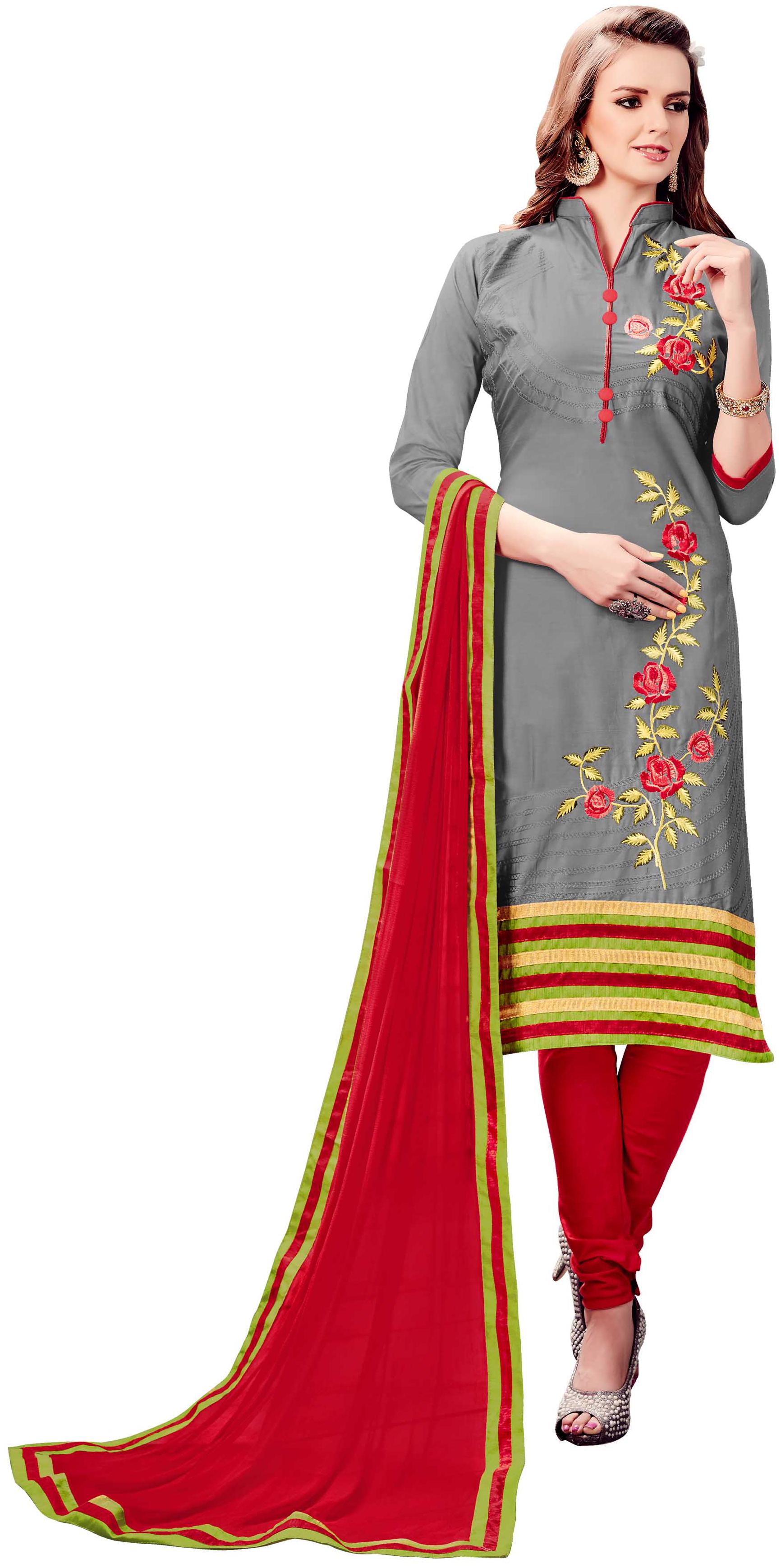 

Manvaa Women Grey Straight Embroidered Cotton Dress Material