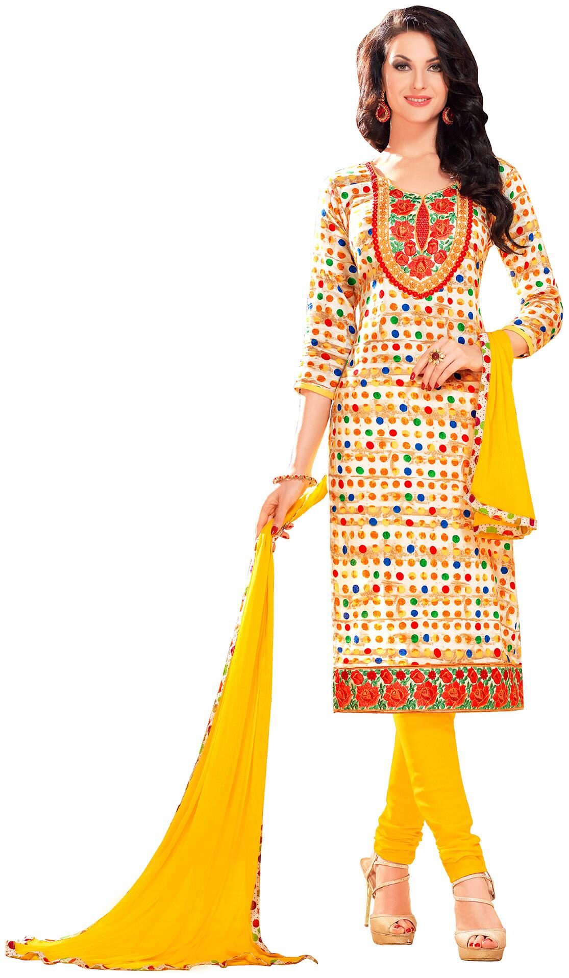 

Manvaa Women Yellow A Line Embroidered Cotton Dress Material