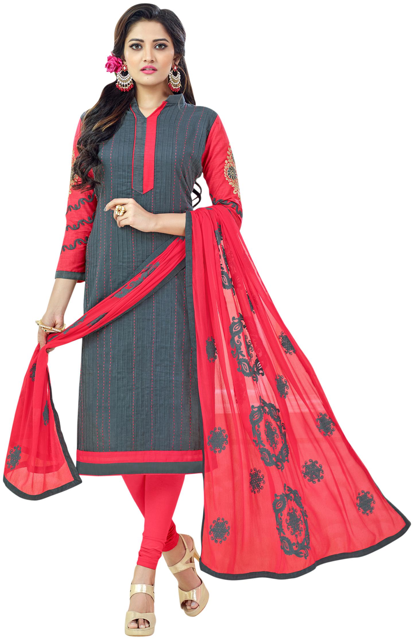 

Manvaa Women Grey Embroidered Cotton Dress Material