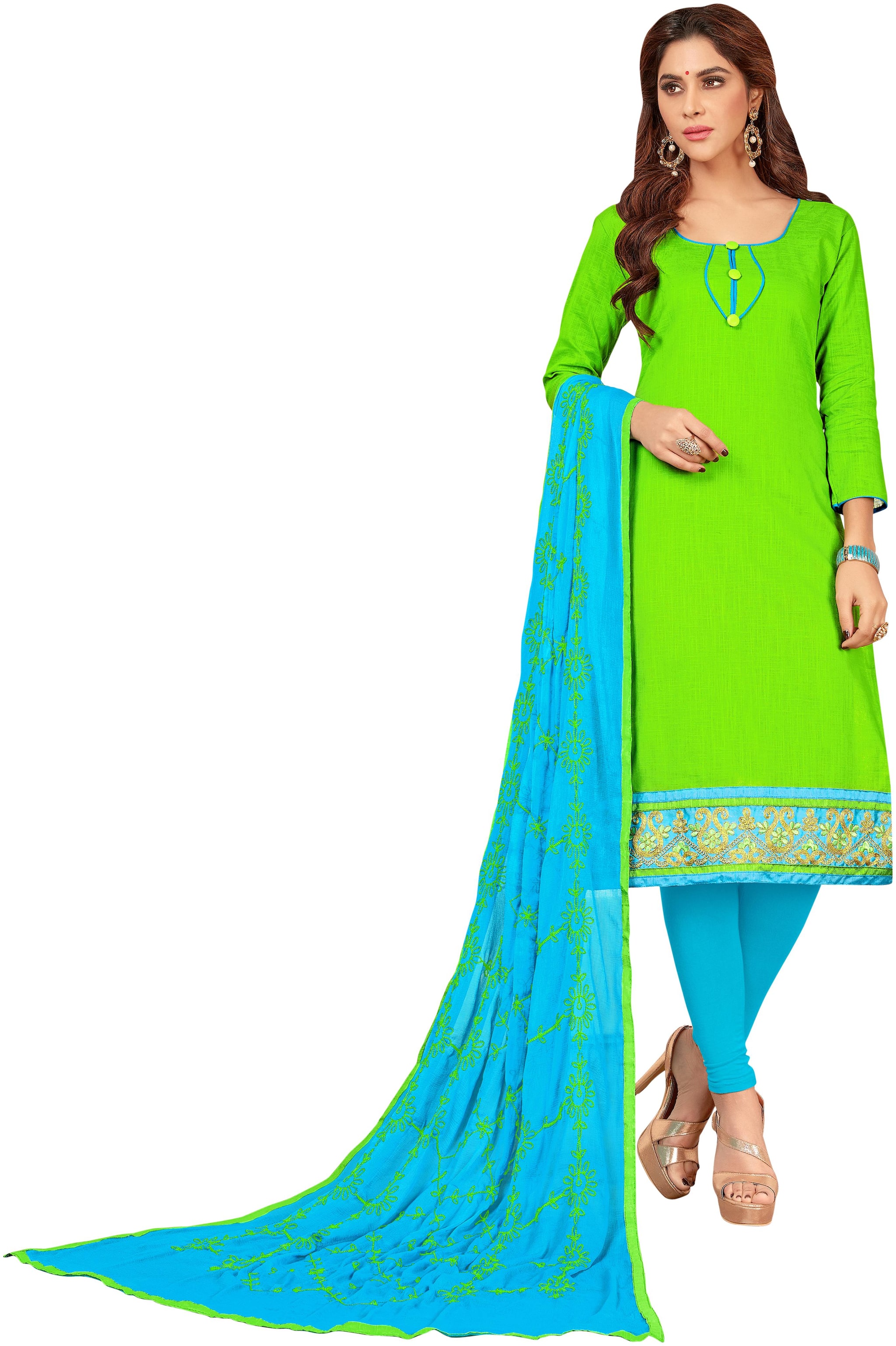 

Manvaa Women Green Embroidered Cotton Dress Material