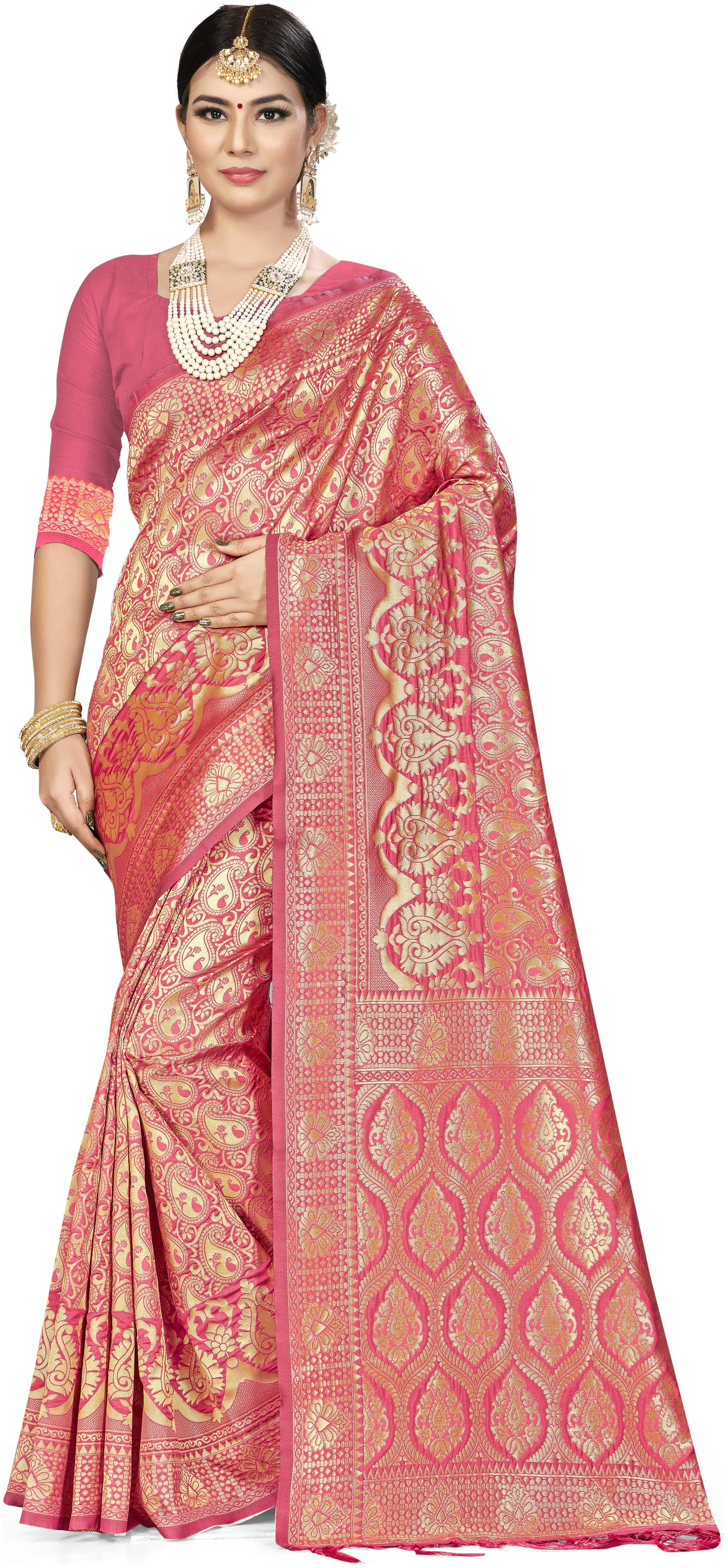 

MANVAA Women Silk Woven SareePeach