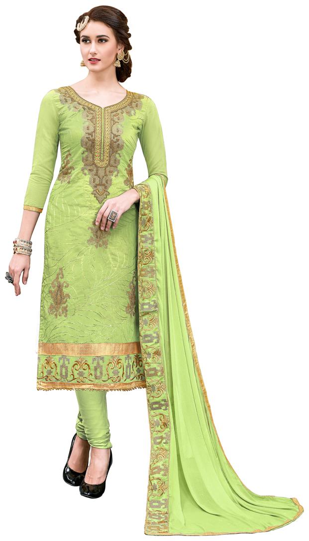 

Manvaa Women Green Embroidered Cotton Dress Material