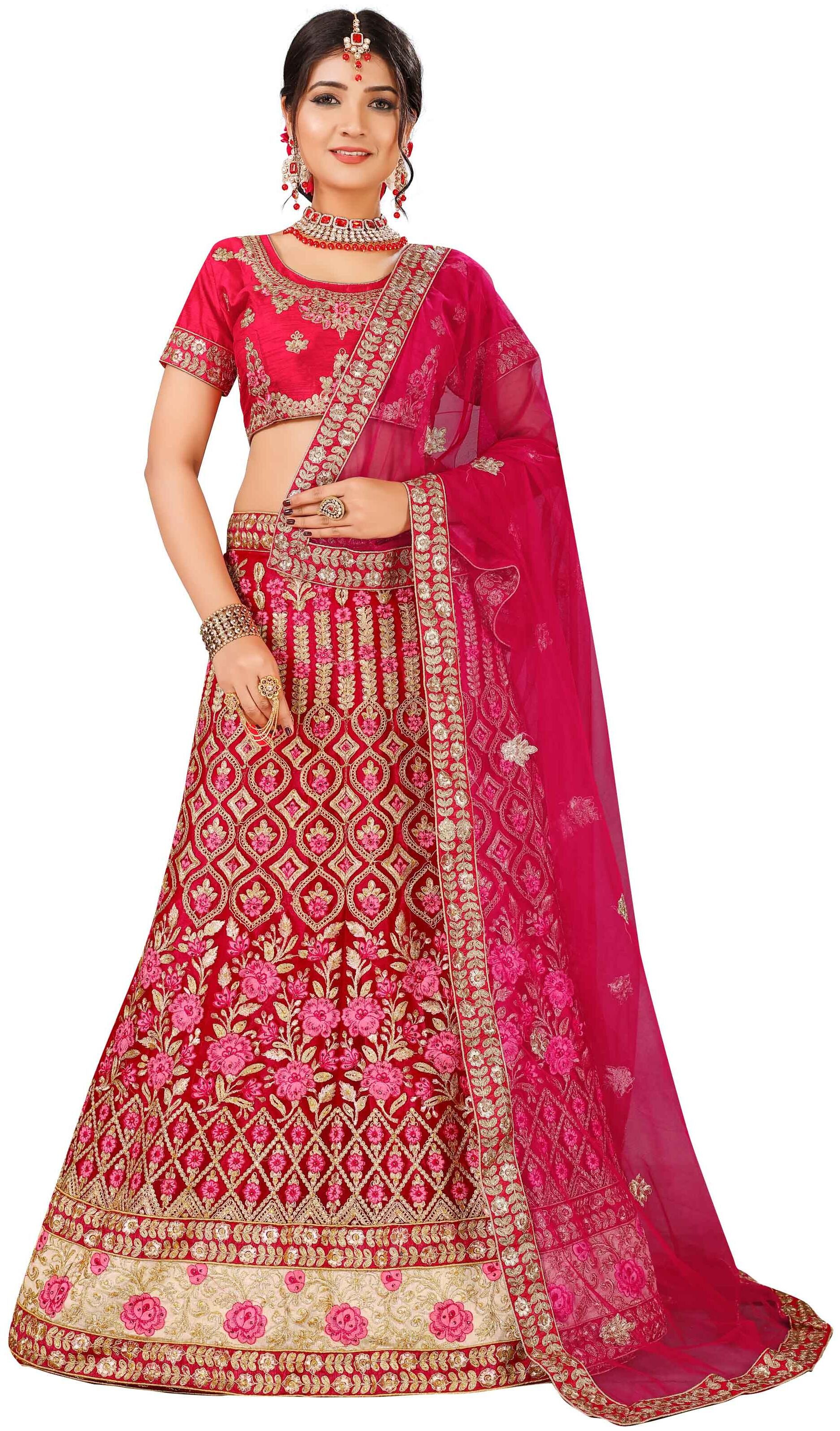 

MANVAA Women Net Semistiched Embroidered Pink Lehenga Choli