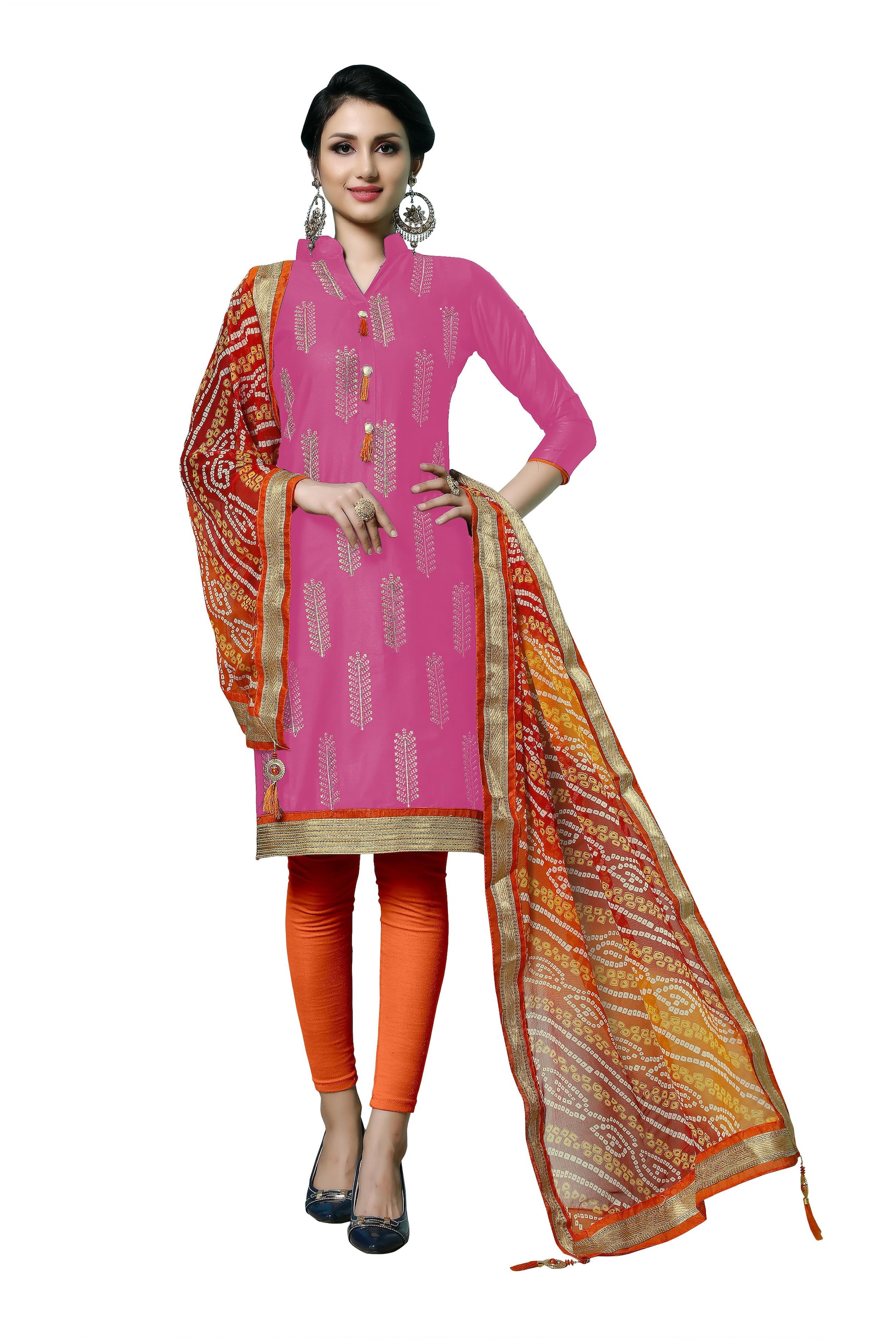 

Manvaa Women Pink Embroidered Cotton Dress Material
