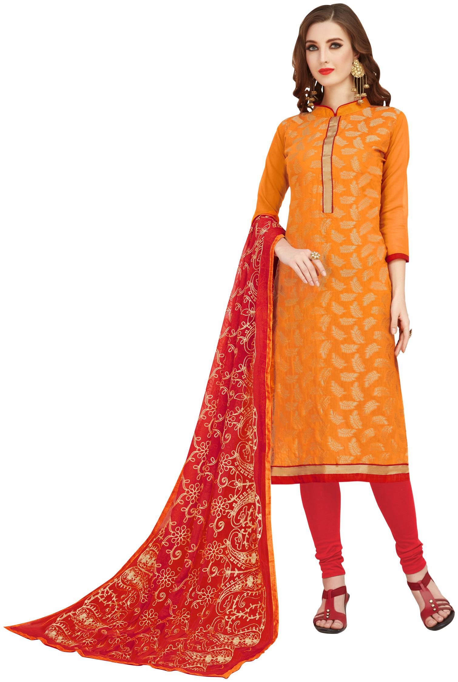 

Manvaa Women Orange Woven Banarasi Jacquard Dress Material