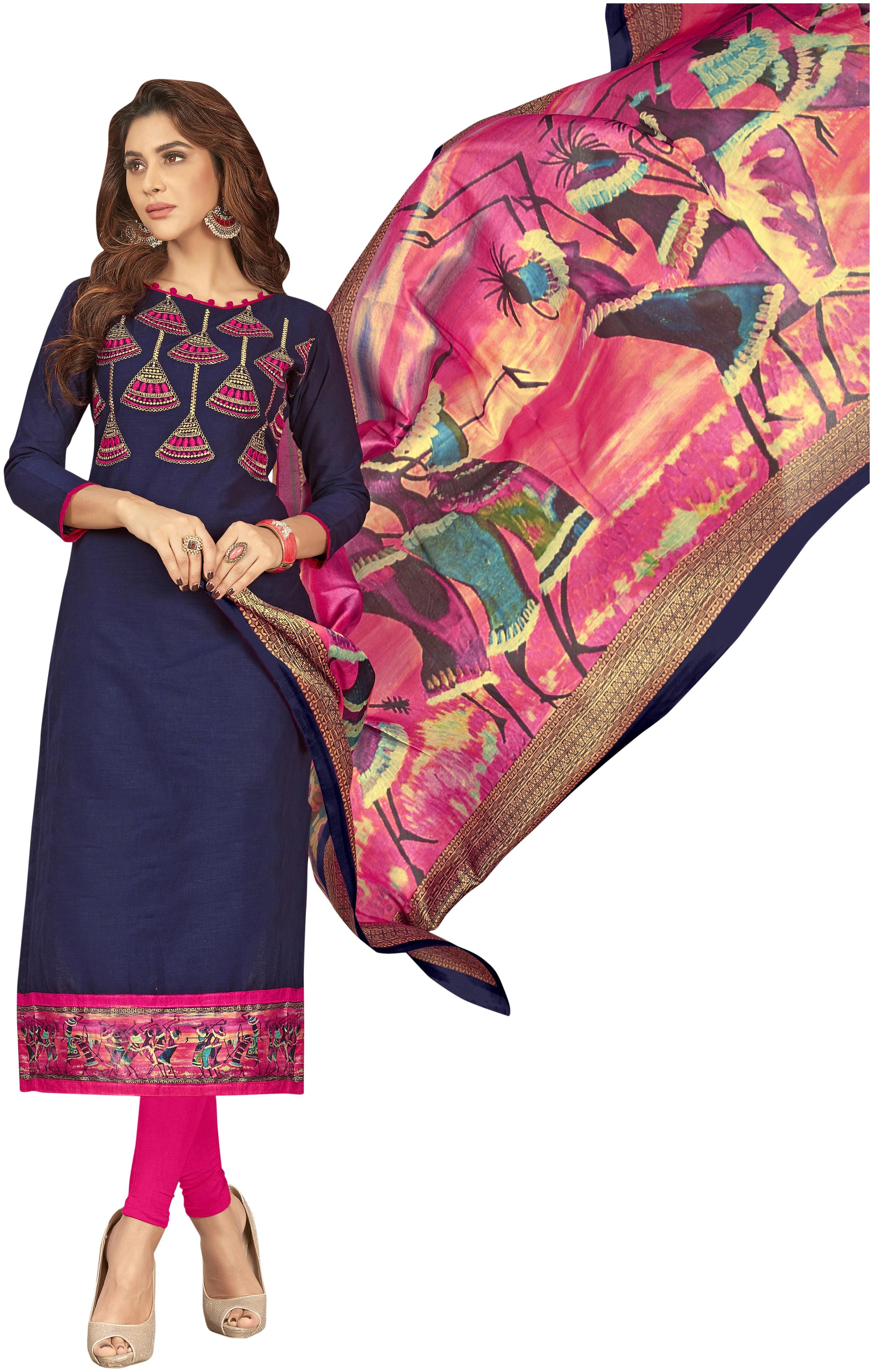 

Manvaa Women Blue Embroidered Cotton Dress Material