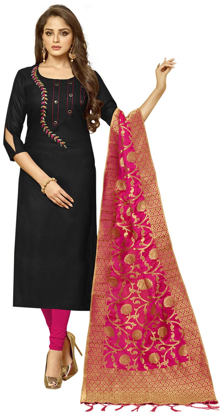 

Manvaa Women Black Embroidered Cotton Dress Material