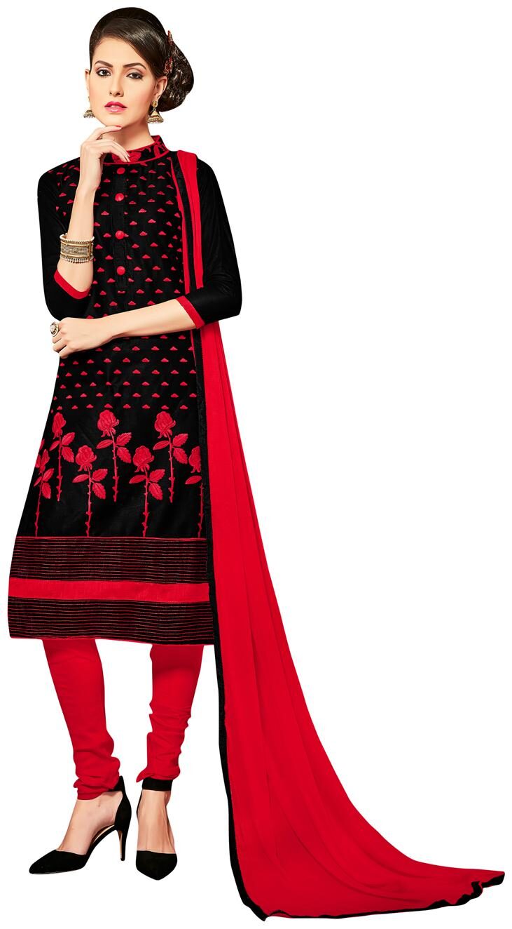 

Manvaa Women Black Embroidered Cotton Dress Material