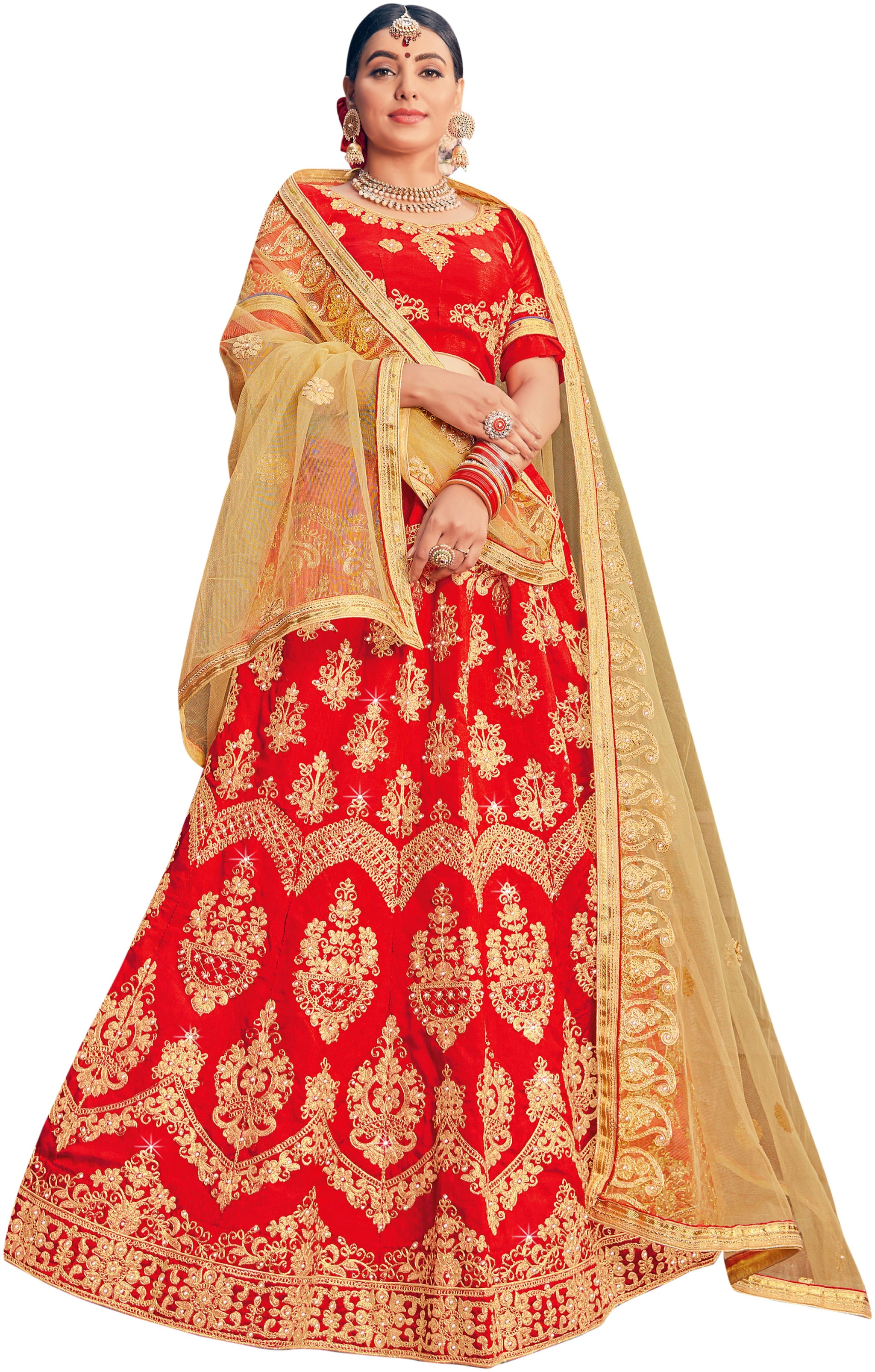 

MANVAA Women Silk Lehenga Choli Red
