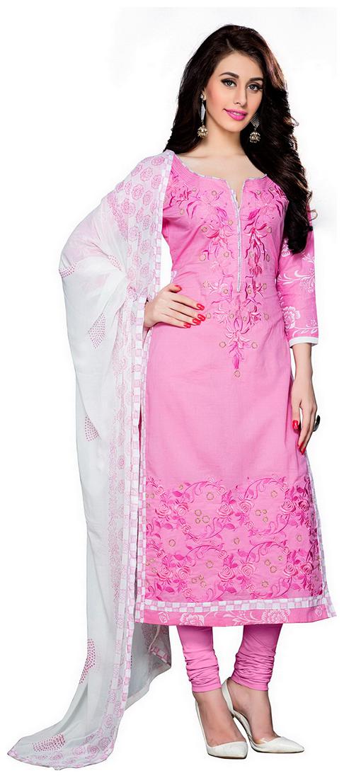 

Manvaa Women Pink Straight Embroidered Cotton Dress Material