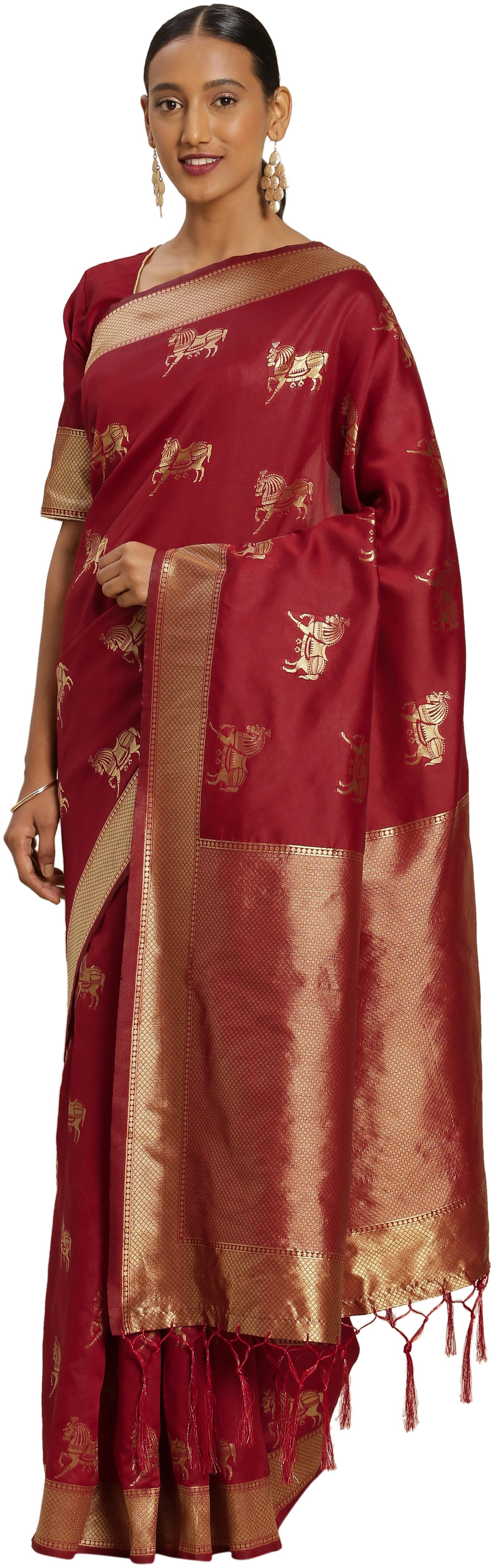 

MANVAA Women Silk Woven SareeRed