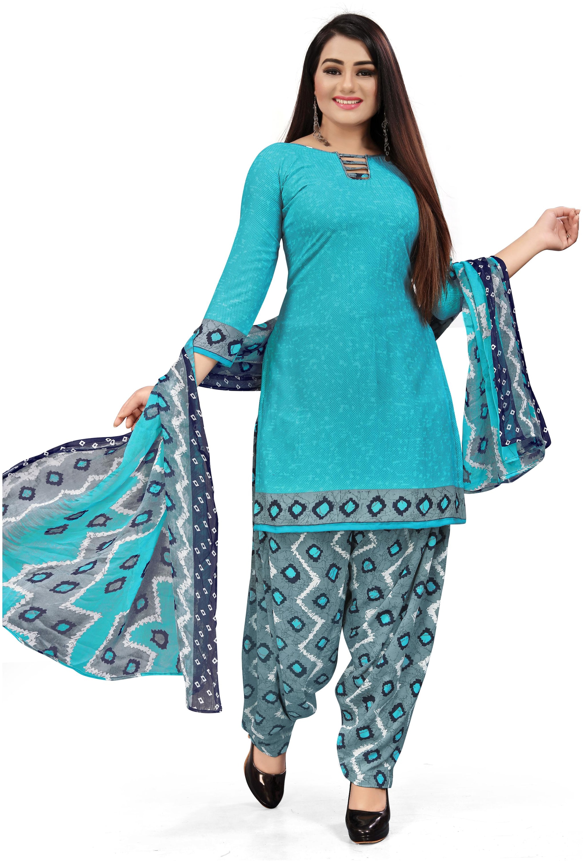 

MANVAA Blue Unstitched Kurta with bottom dupatta With dupatta Dress Material