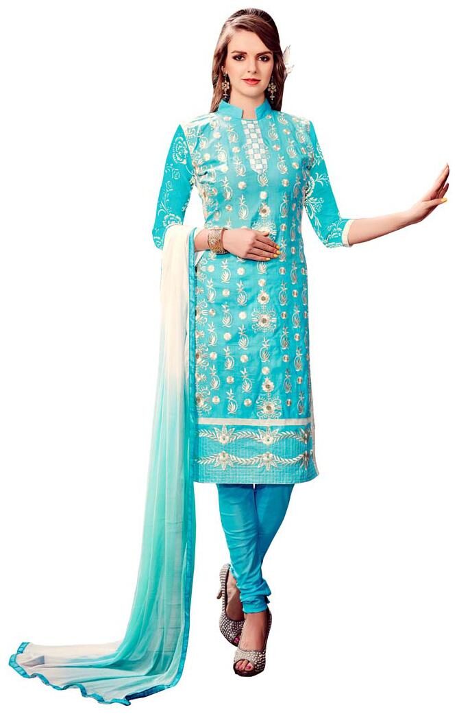 

Manvaa Women Sky Blue Straight Embroidered Cotton Dress Material