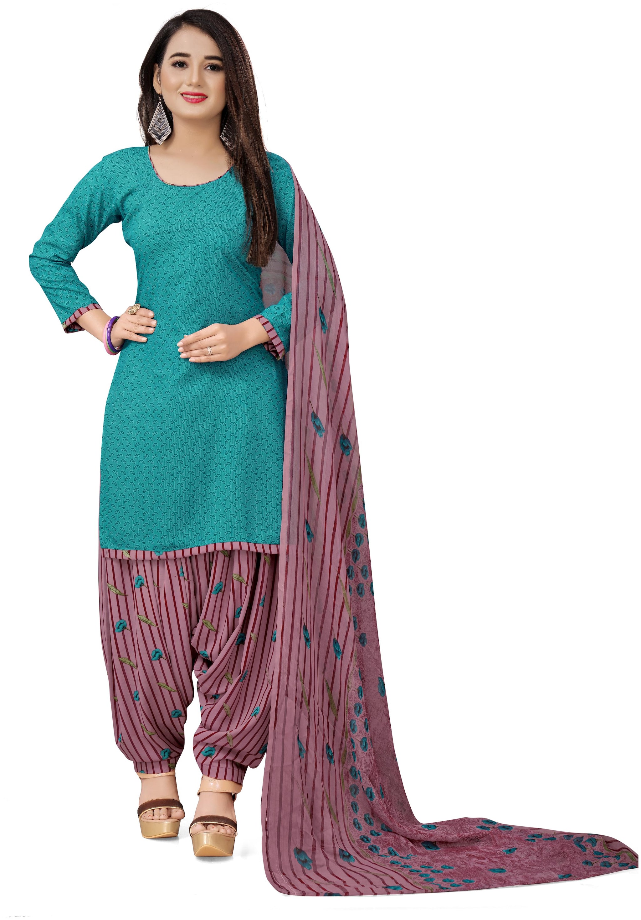 

MANVAA Green Unstitched Kurta with bottom dupatta With dupatta Dress Material