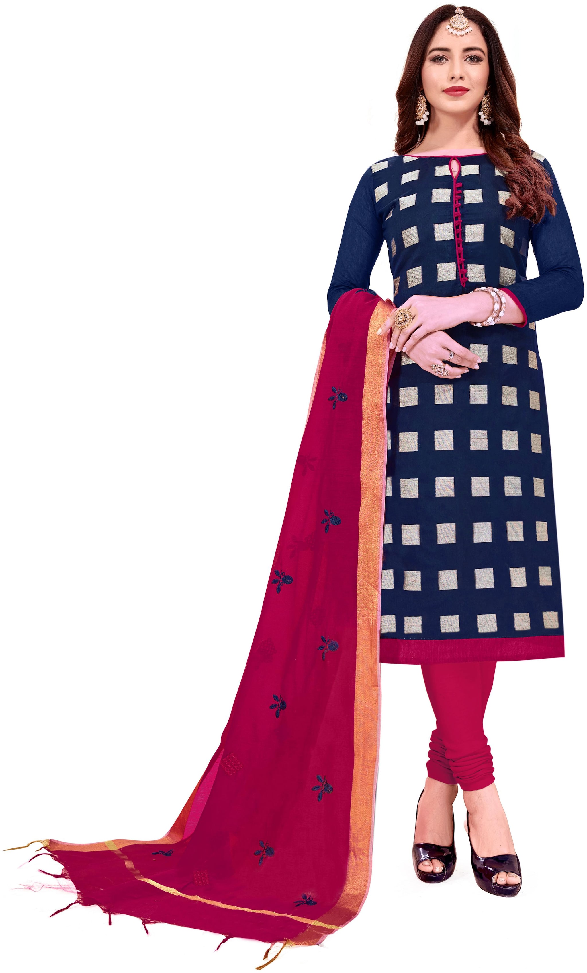 

Manvaa Women Blue Woven Banarasi Jacquard Dress Material