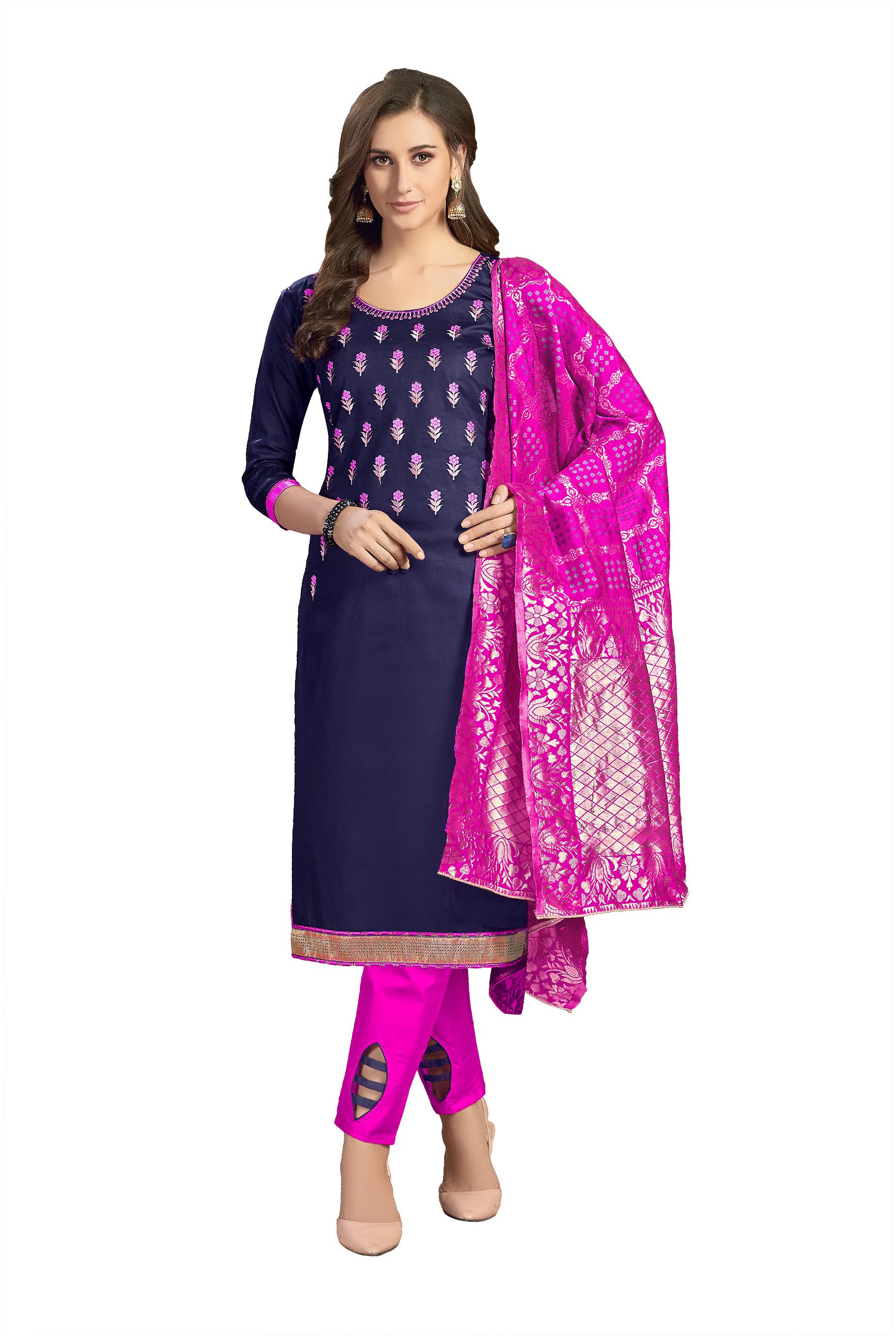 

MANVAA Women Jute Cotton Blue Dress Material