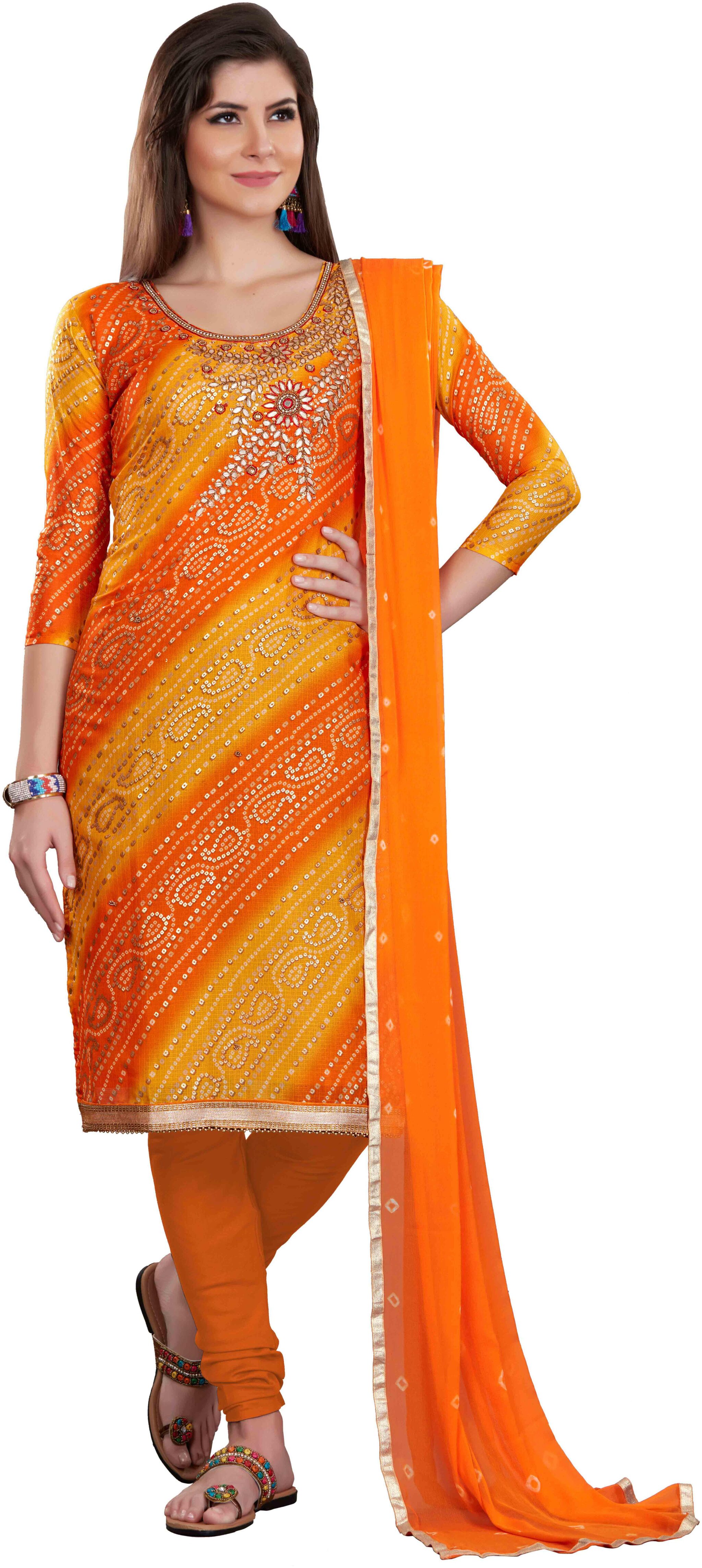 

Manvaa Women Orange Hand Work Cotton Dress Material