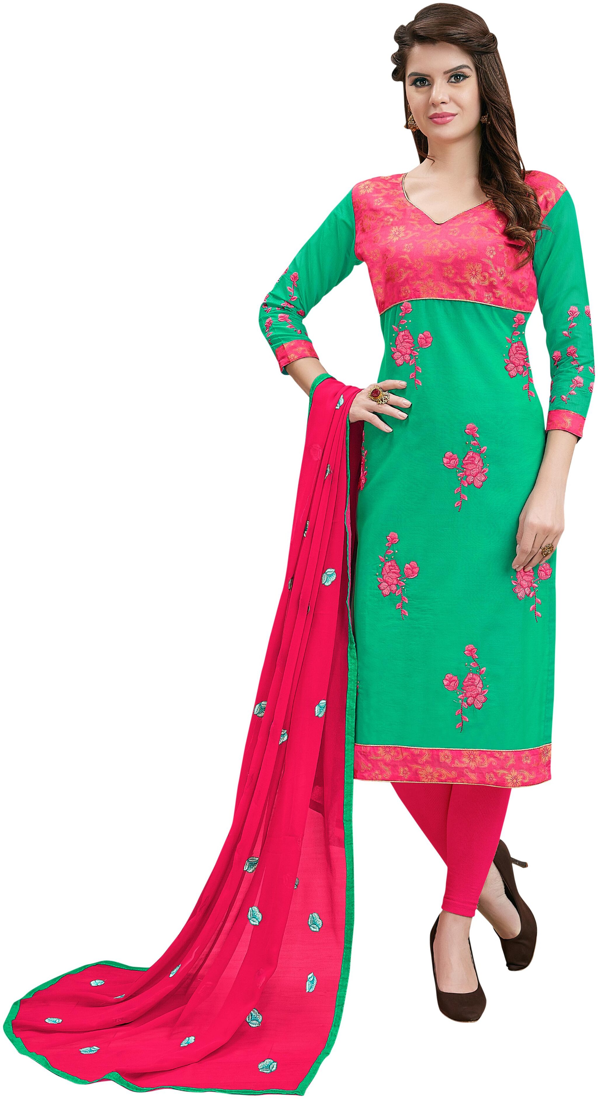 

Manvaa Women Multicoloured Embroidered Cotton Dress Material