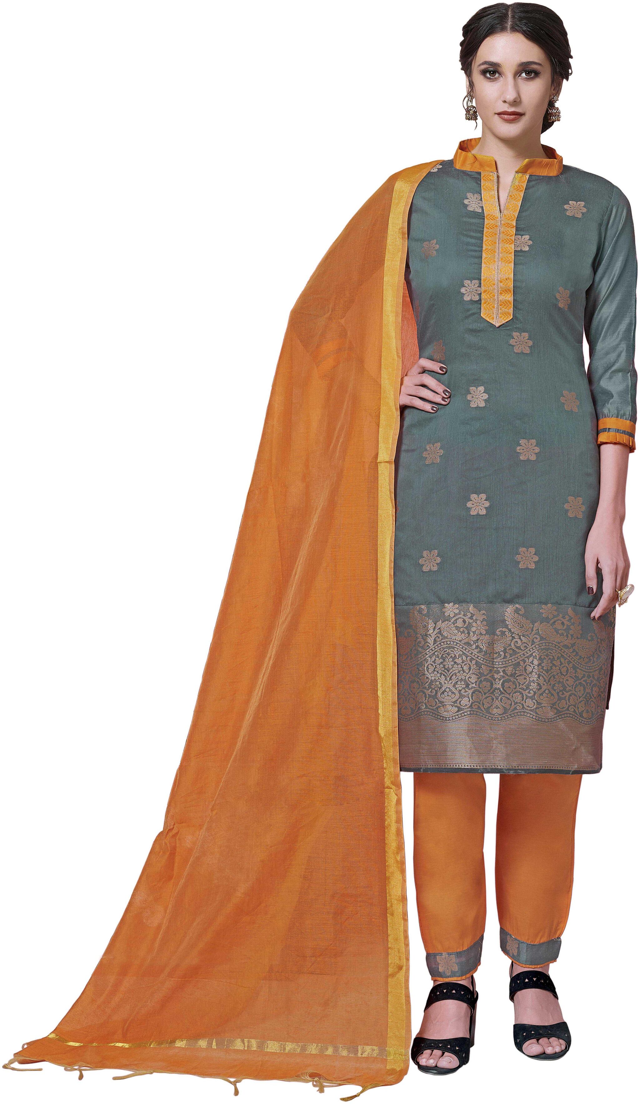 

Manvaa Women Grey Woven Banarasi Silk Dress Material