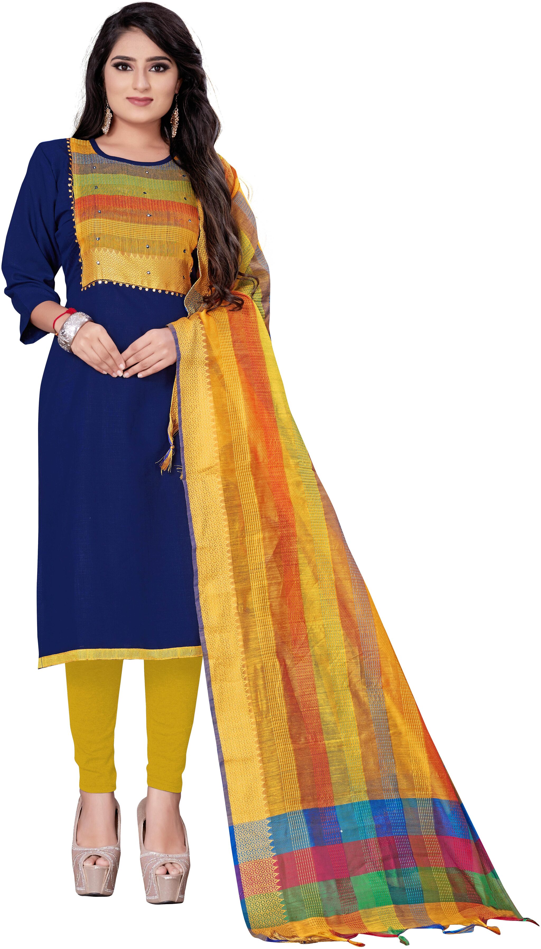 

MANVAA Women Cotton Blend Blue Dress Material