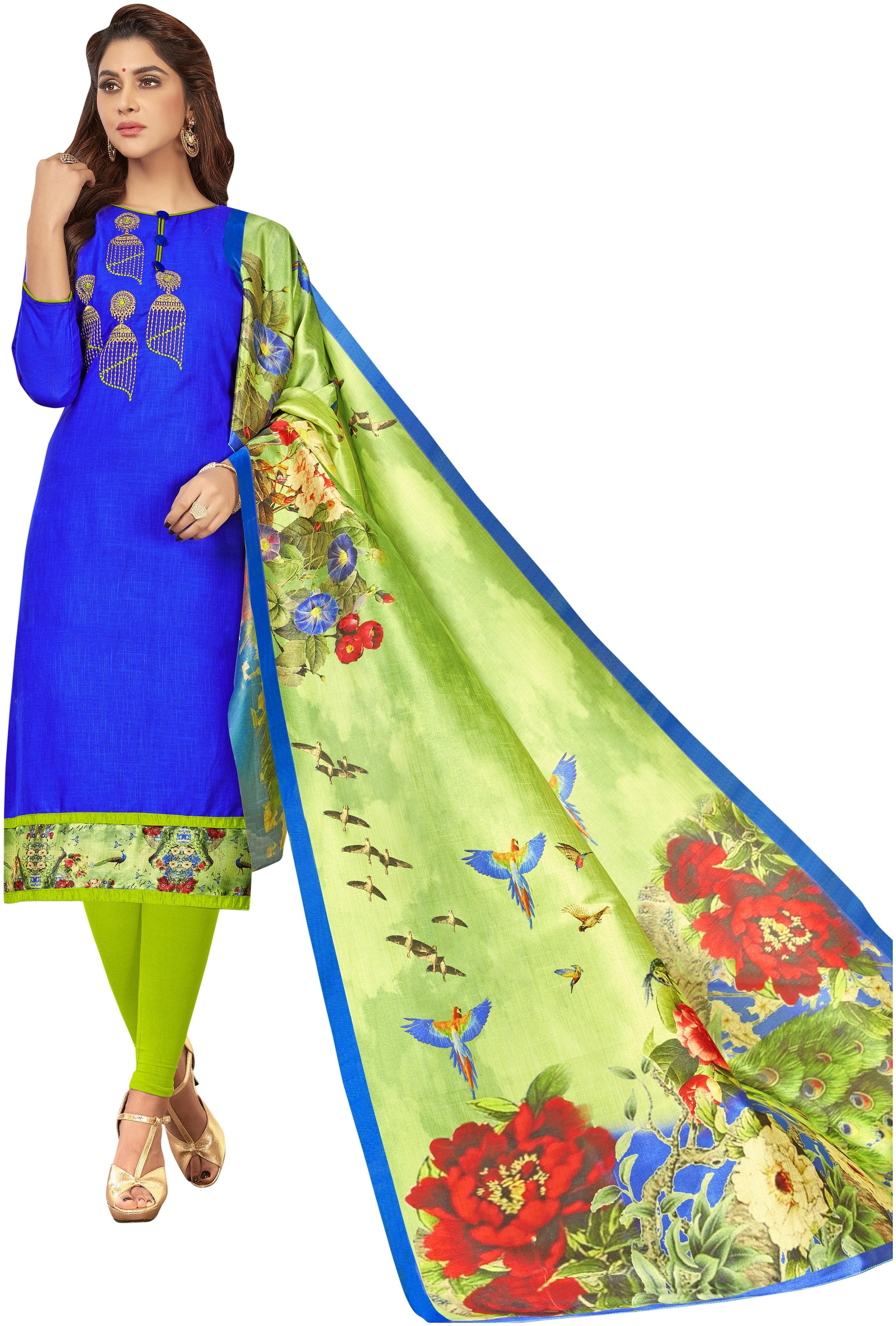 

Manvaa Women Blue Embroidered Cotton Dress Material