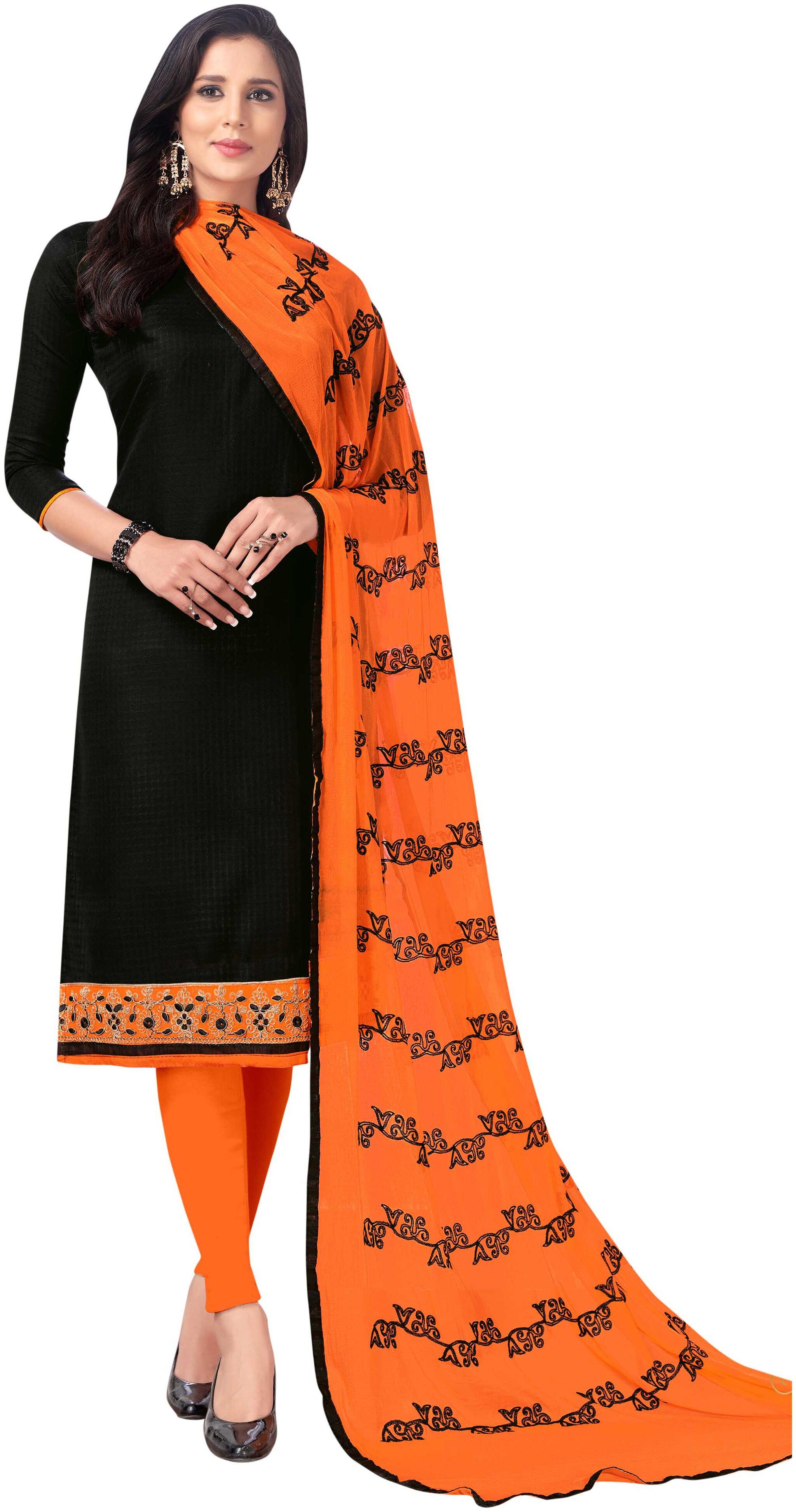 

Manvaa Women Black Embroidered Cotton Dress Material