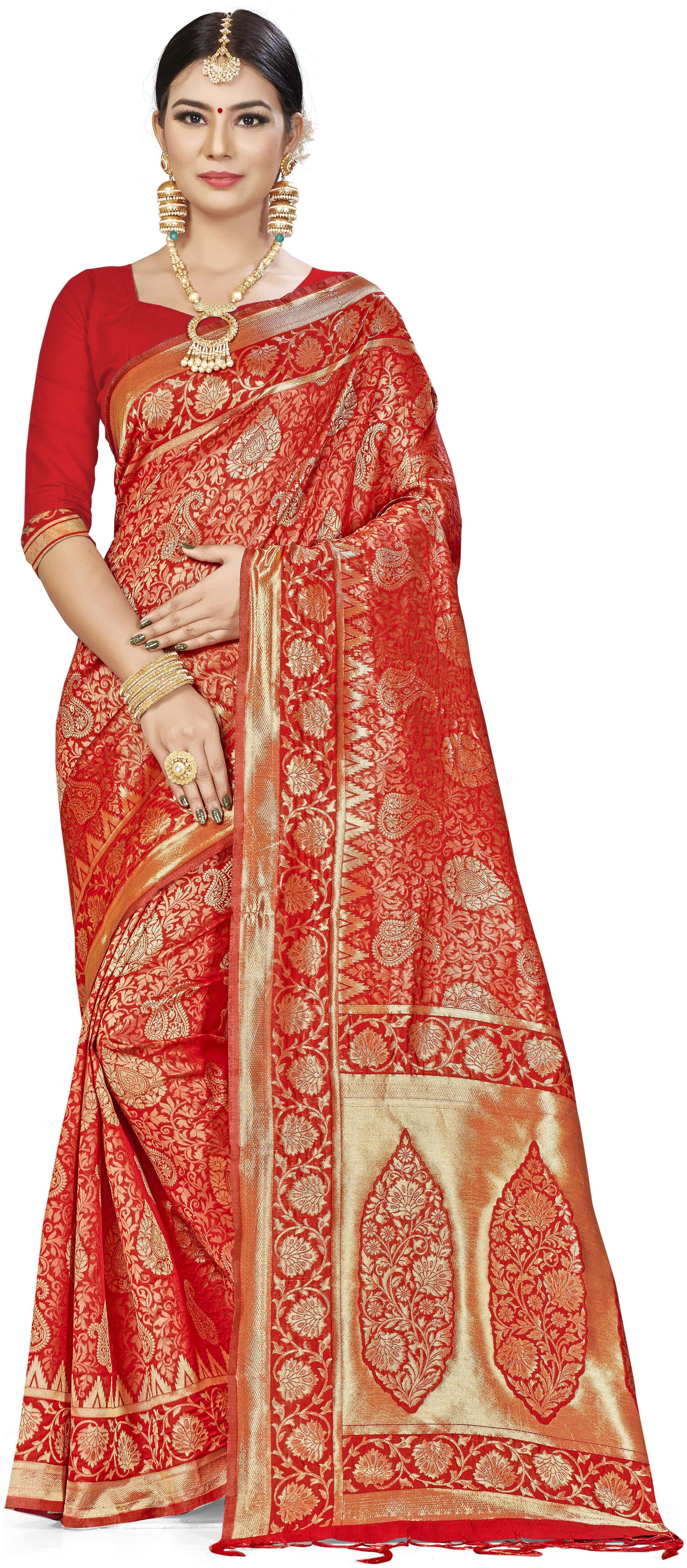 

MANVAA Women Silk Woven SareeRed