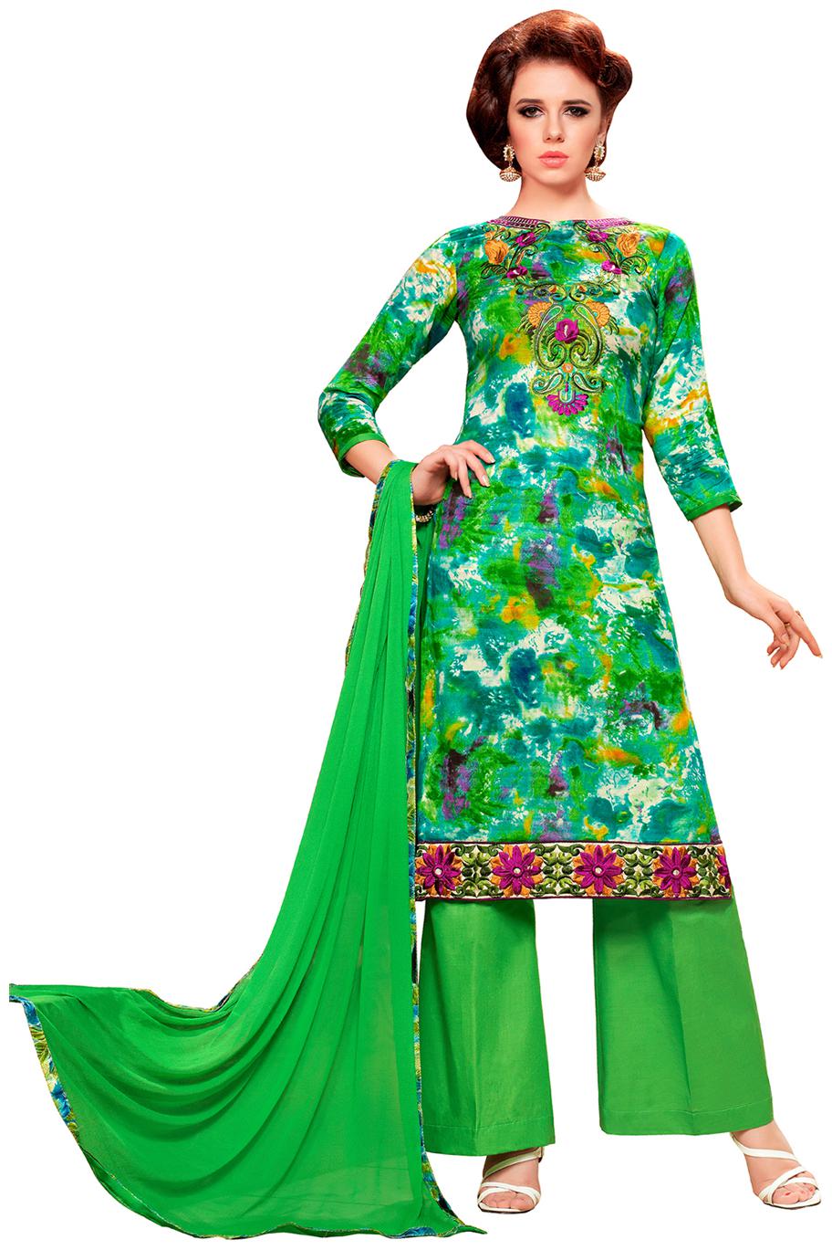 

Manvaa Women Green A Line Embroidered Cotton Dress Material