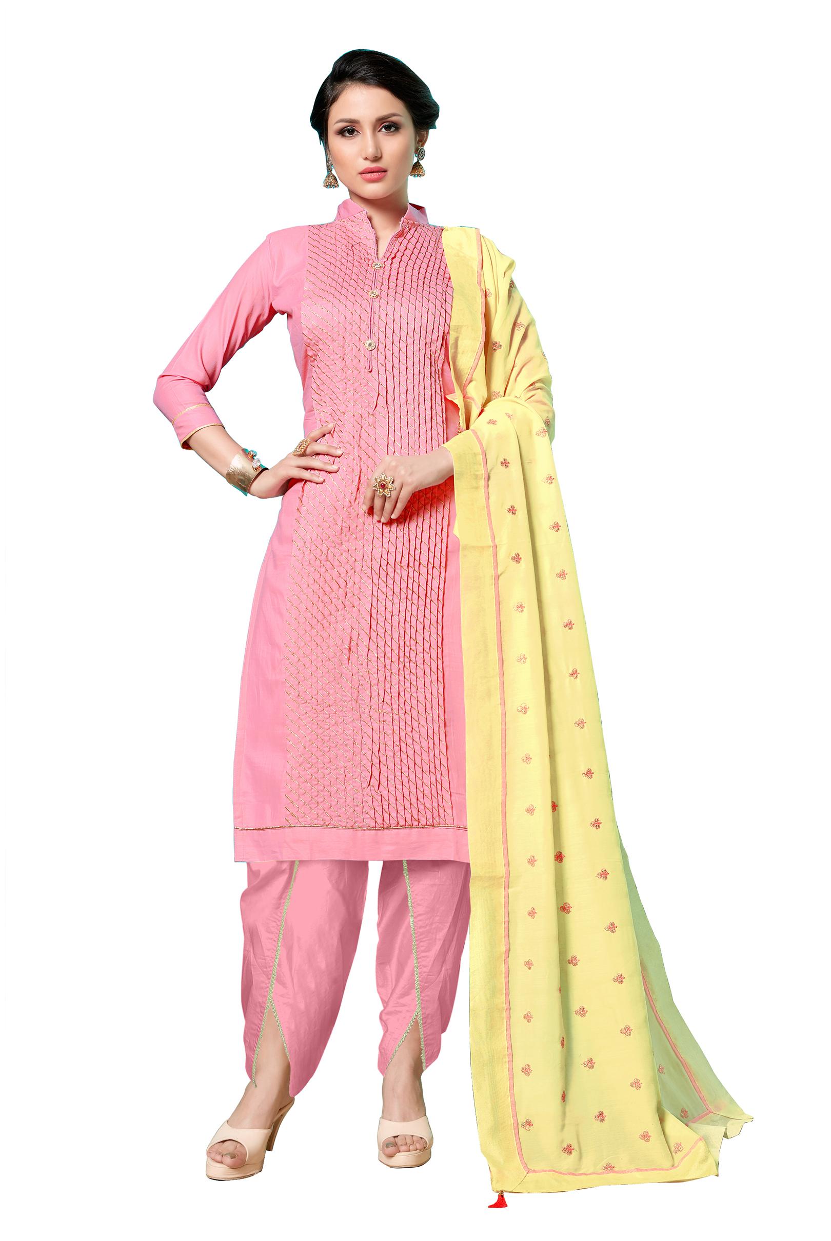 

Manvaa Women Pink Embroidered Cotton Dress Material