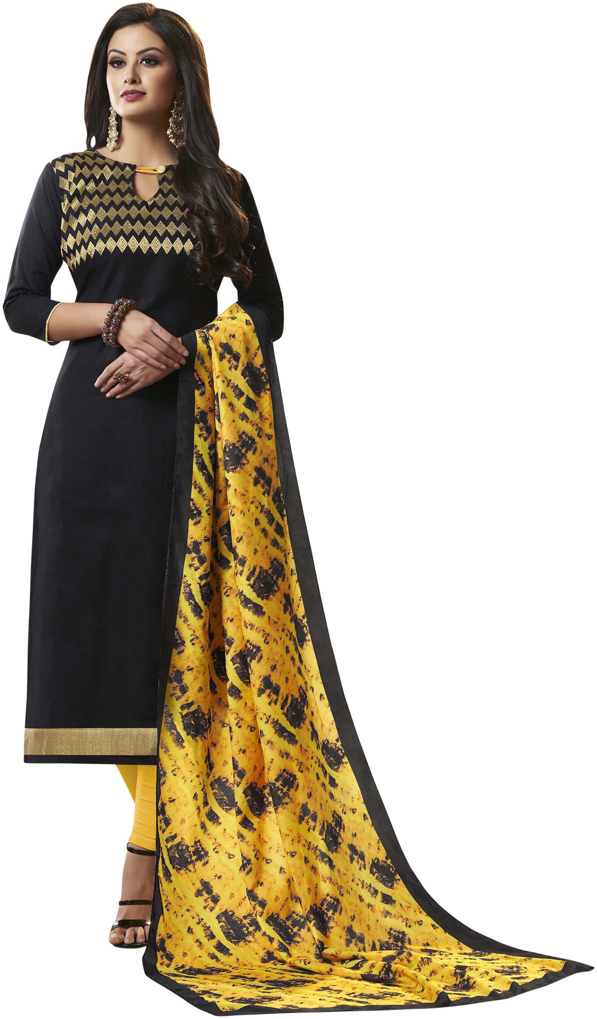 

Manvaa Women Black Embroidered Cotton Dress Material
