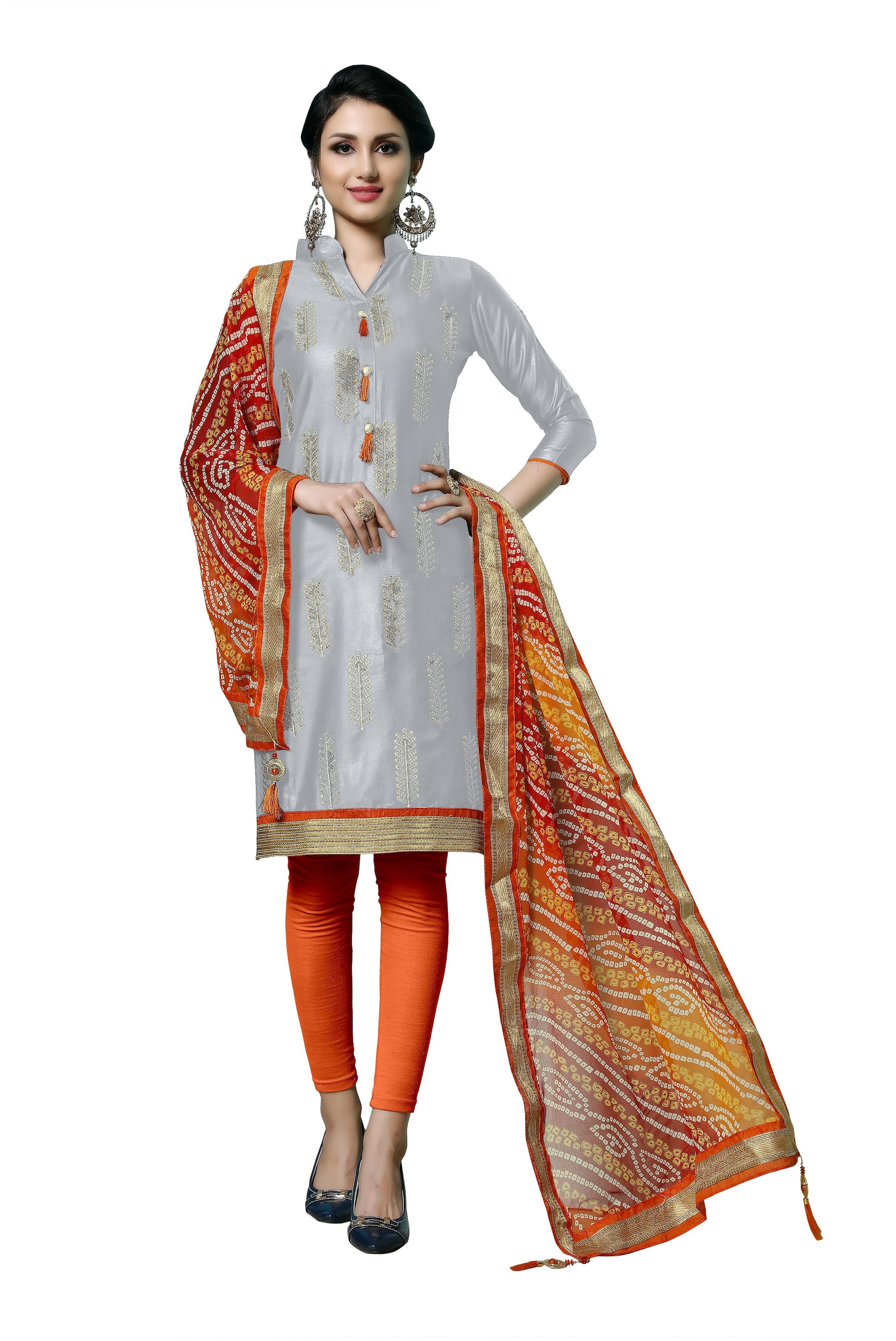 

Manvaa Women Grey Embroidered Cotton Dress Material