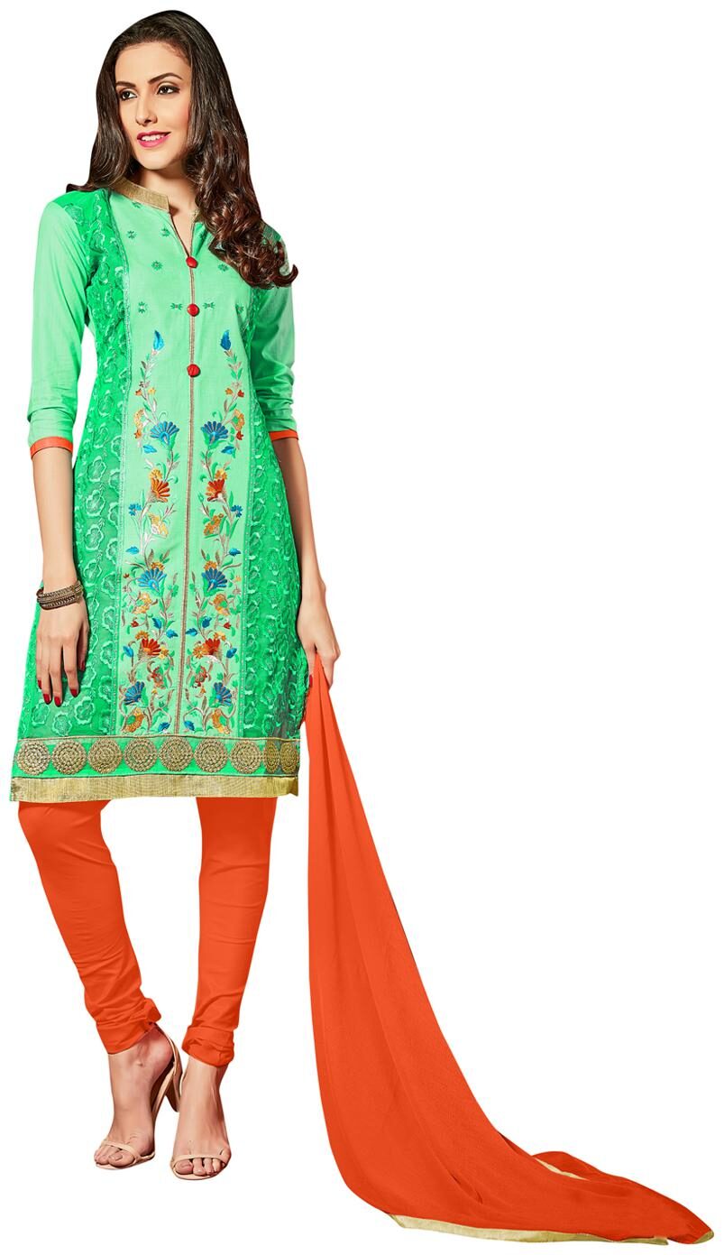 

Manvaa Women Green Embroidered Cotton Dress Material