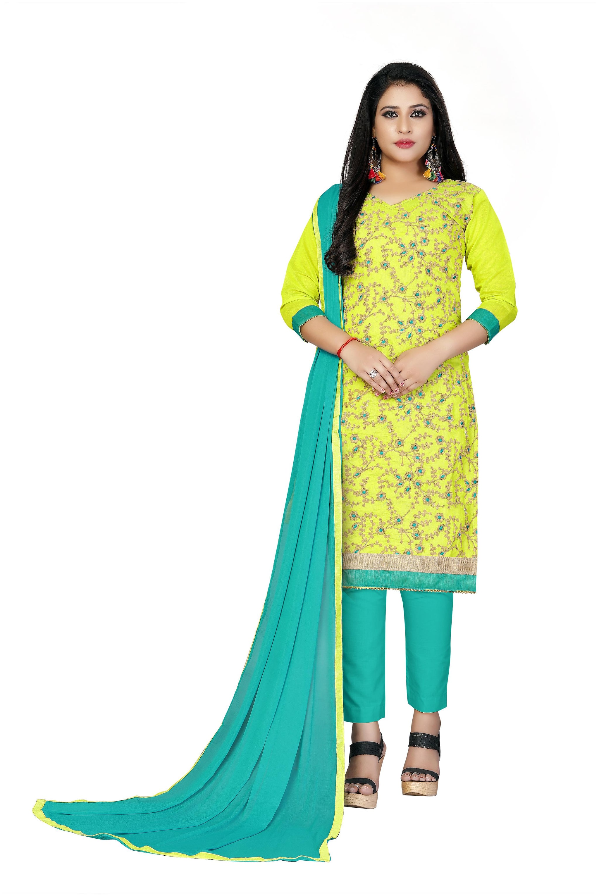 

Manvaa Women Green Embroidered Cotton Dress Material